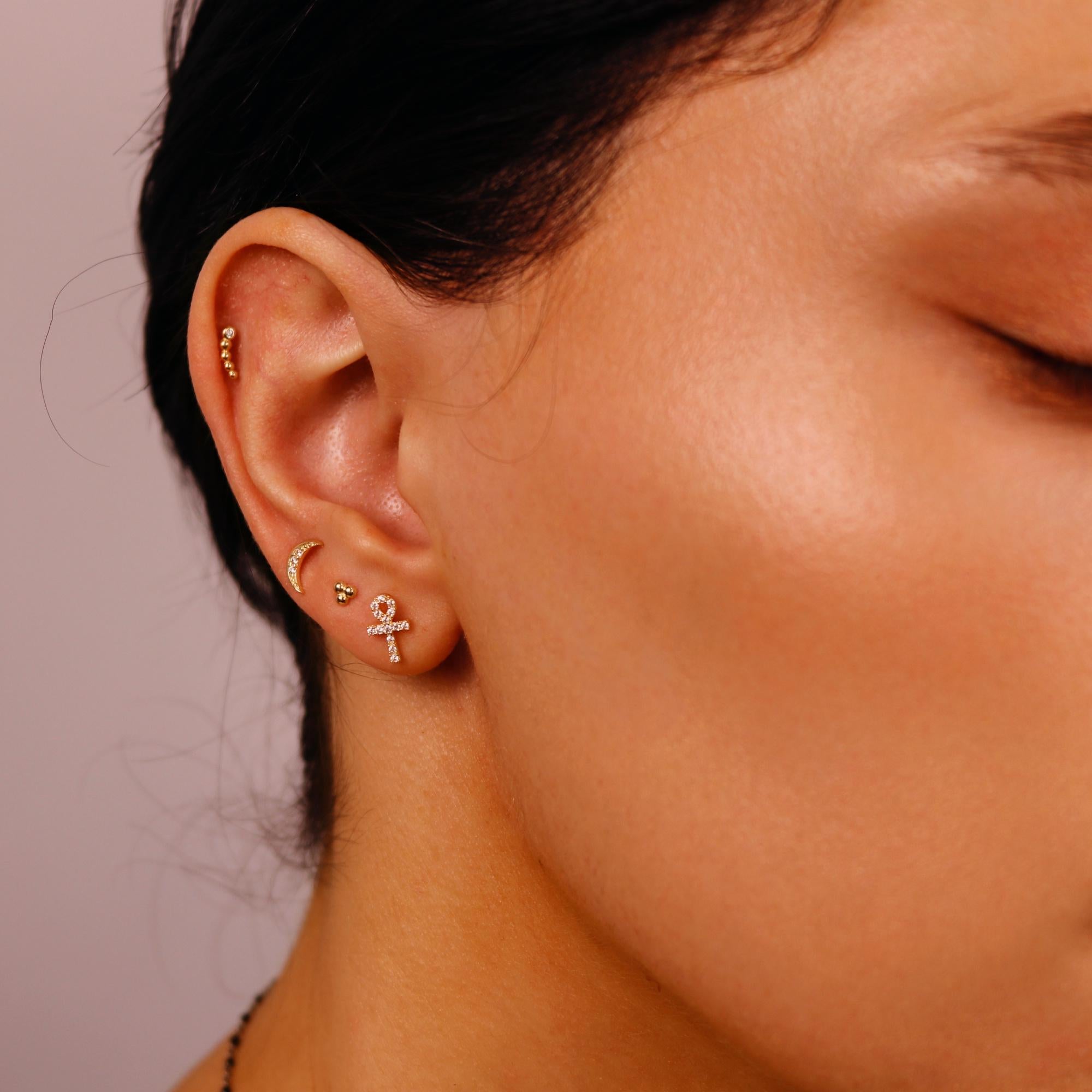 Ankh Flat Back Cartilage Earring 14k Solid Gold