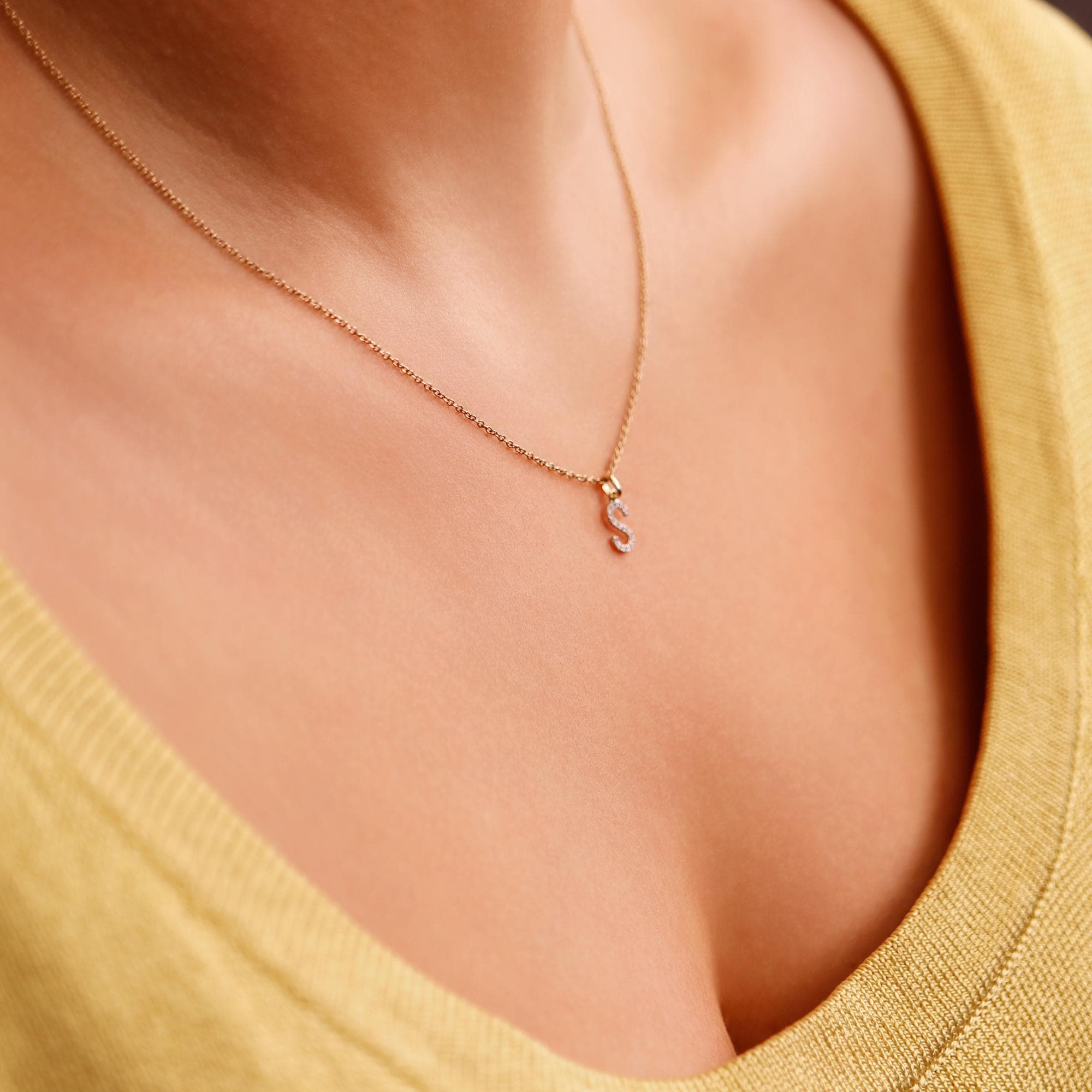 Genuine Diamond Initial Necklace 14k Gold - Melt'm Jewelry