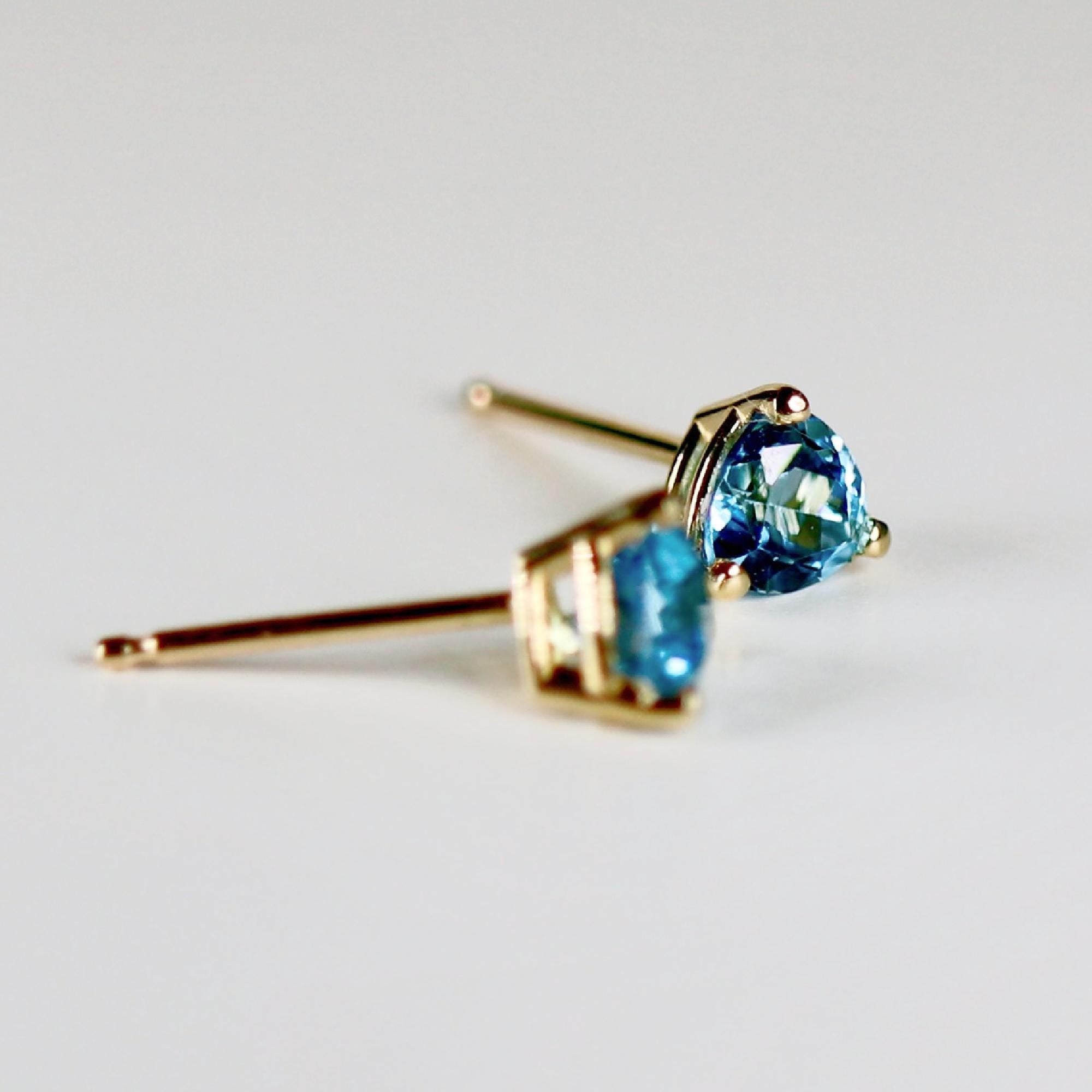 5mm Blue Topaz Earrings 14k Gold, Handmade Trillion Cut Blue Topaz Stud Earrings - Melt'm Jewelry