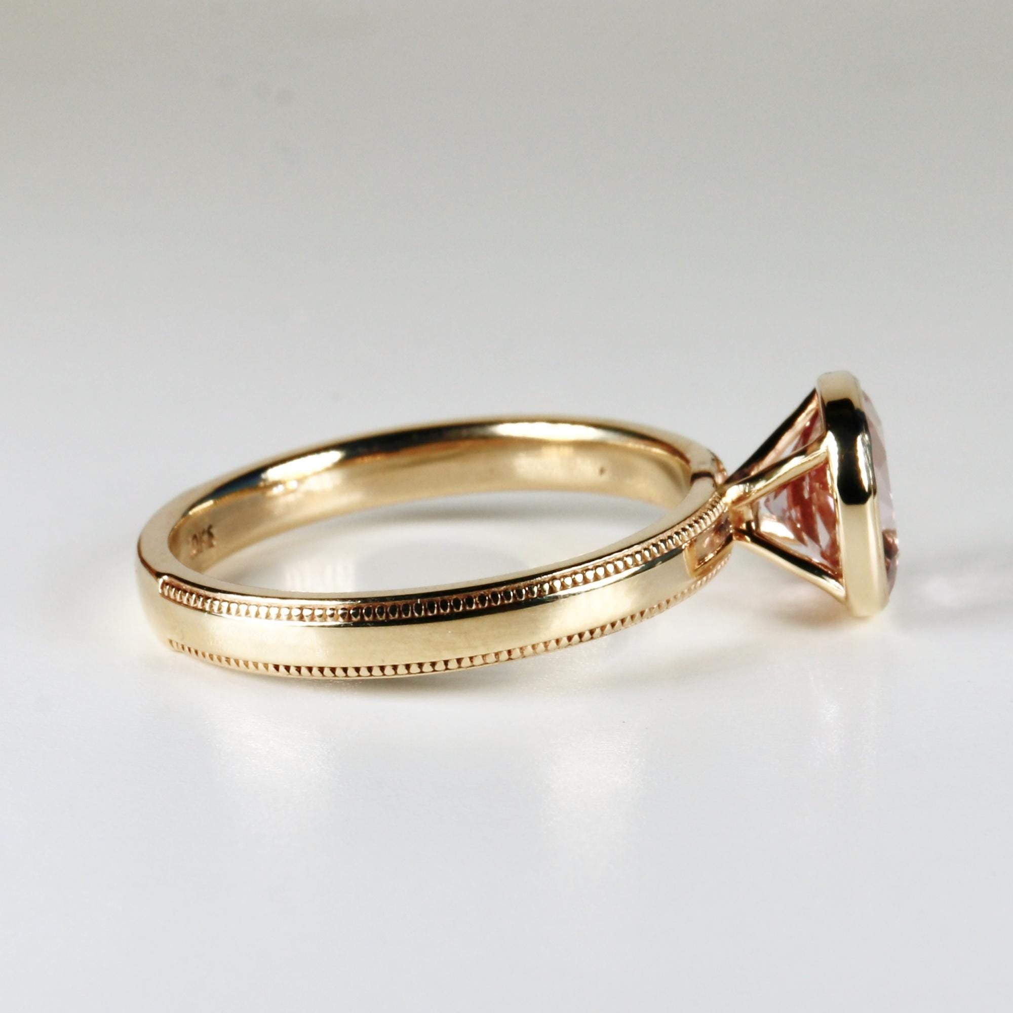 Cushion Cut Rose de France Amethyst Ring 10k Gold, Bezel Set Solitaire Engagement Ring - Melt'm Jewelry