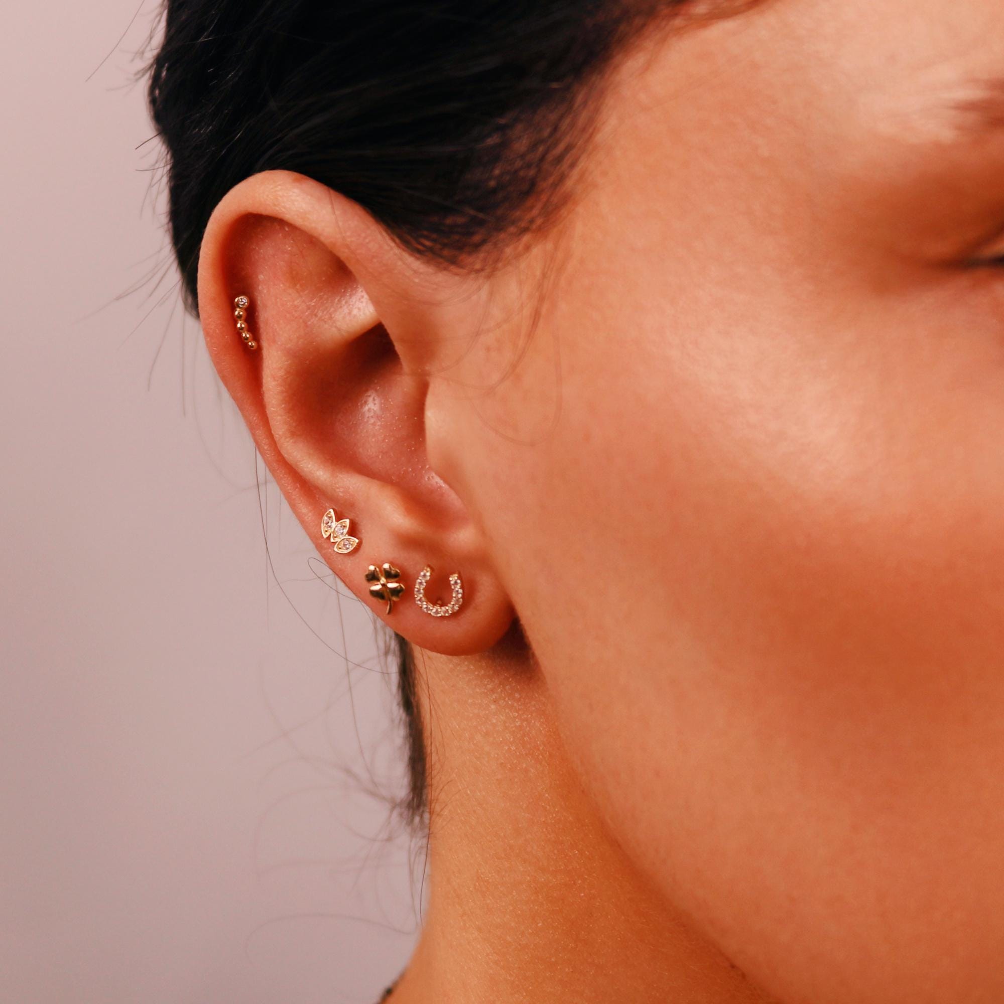 3 Marquise Crown Earring 14k Solid Gold, Marquise Curved Flat Back Earring - Melt'm Jewelry