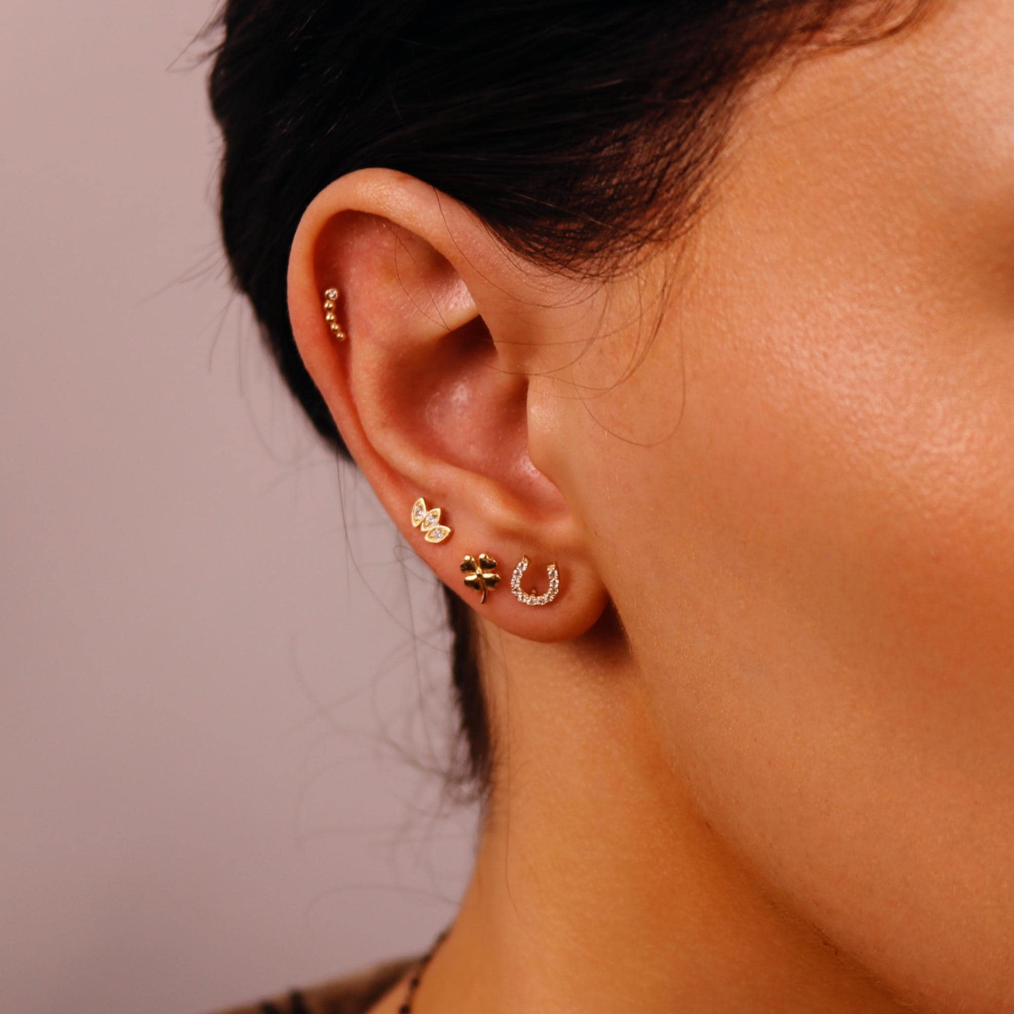 Cz Horseshoe Earring 14k Solid Gold, Internally Threaded Flat Back Cartilage Earring - Melt'm Jewelry