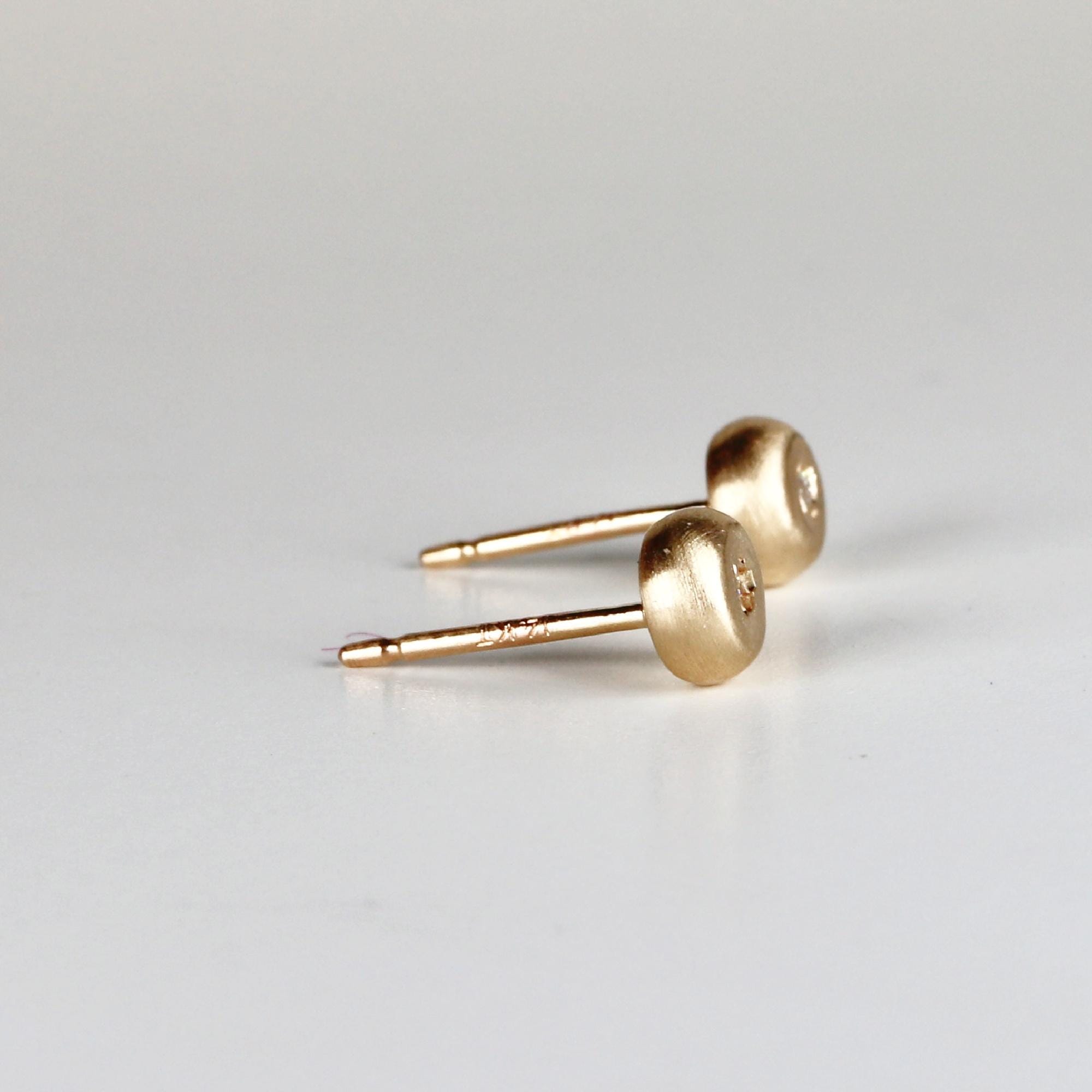 Rustic Diamond Pebble Stud Earrings 14k Solid Gold (SINGLE or PAIR) - Melt'm Jewelry
