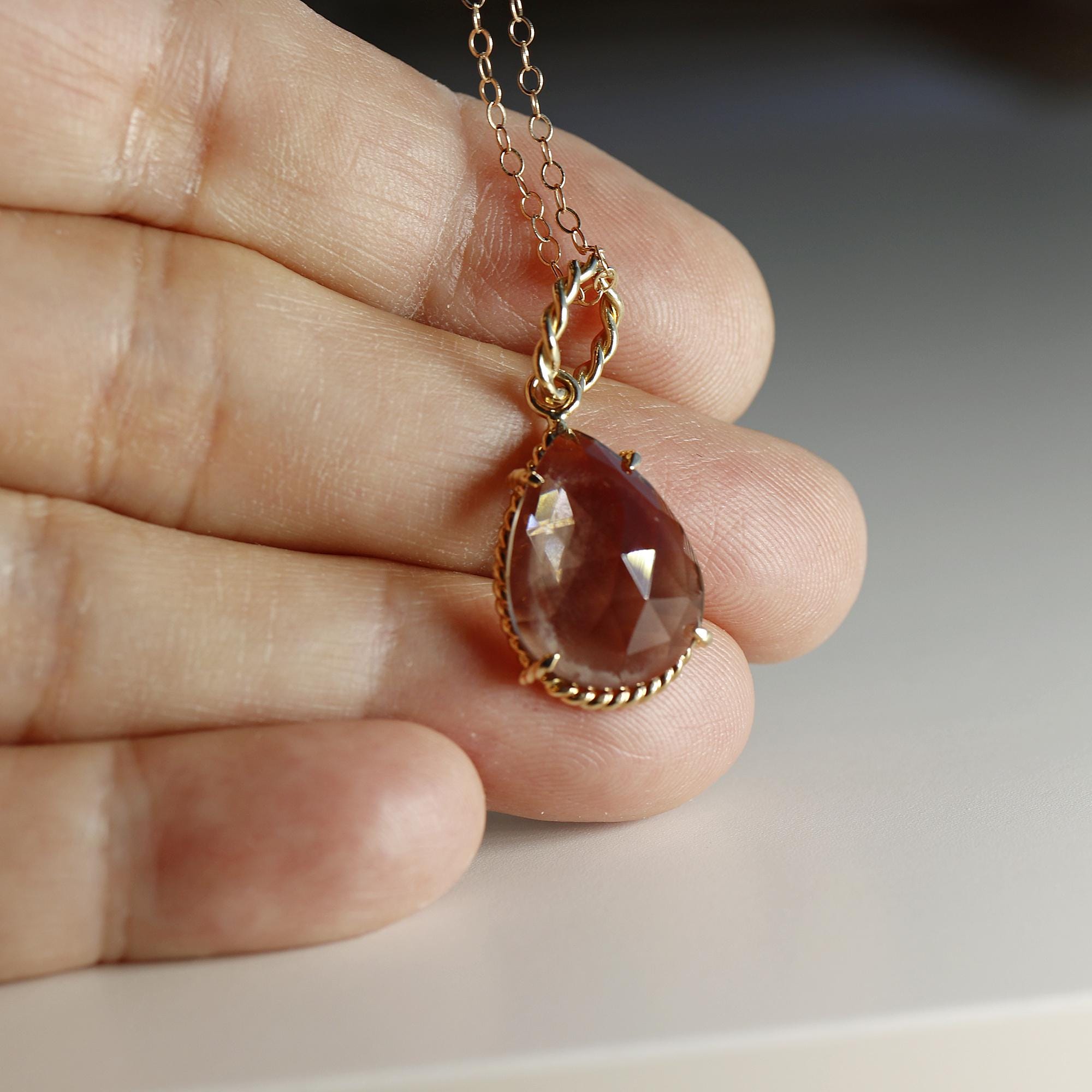 Drop Smokey Quartz Pendant Necklace in 14k Solid Gold - Melt'm Jewelry