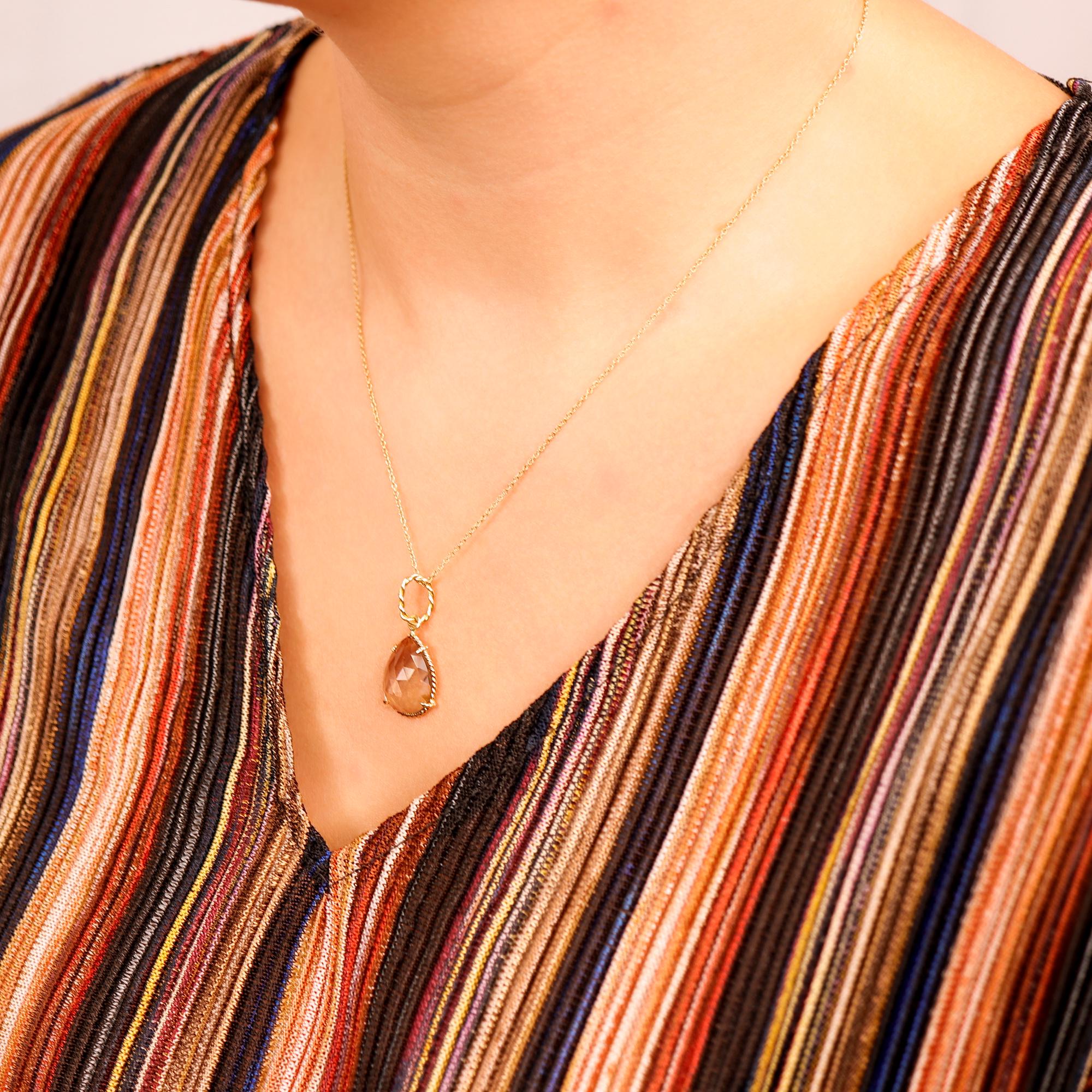 Drop Smokey Quartz Pendant Necklace in 14k Solid Gold - Melt'm Jewelry