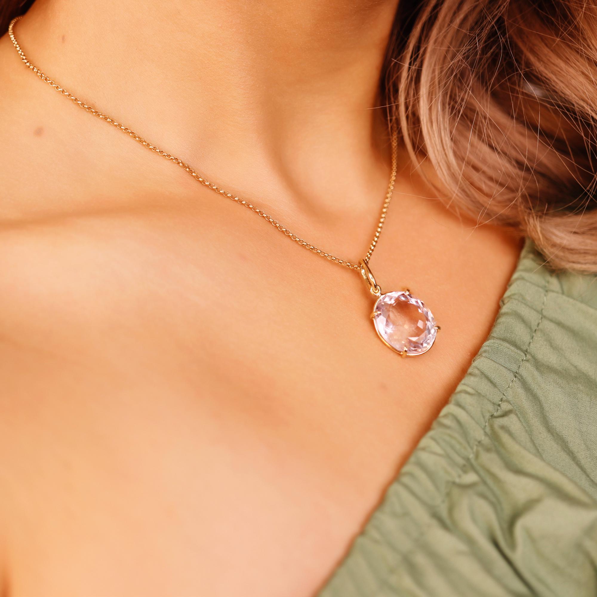 Large Lilac Amethyst Pendant Necklace 14k Solid Gold, February Birthstone Minimalist Oval Amethyst Pendant Necklace, Mother&#39;s Day Gift,