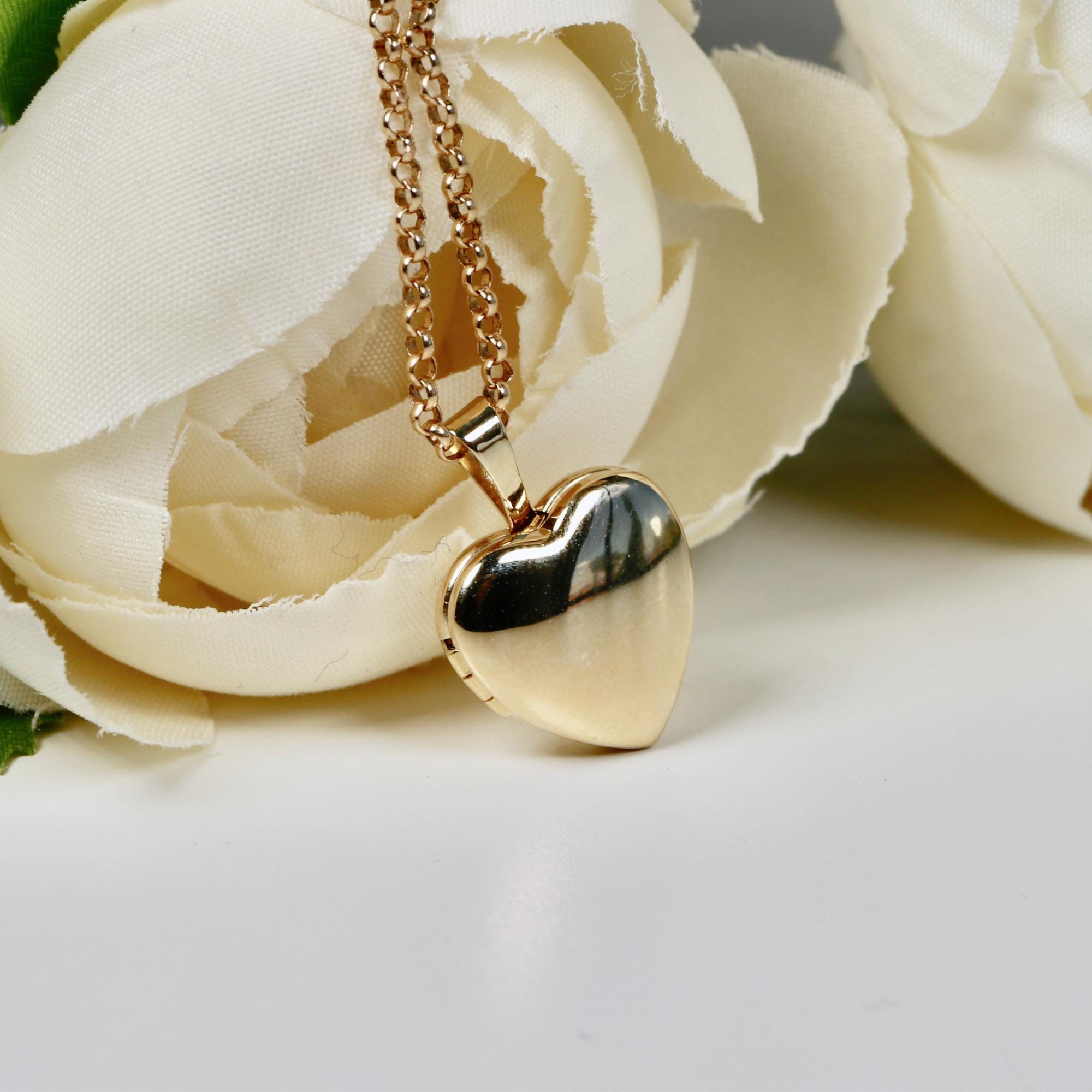 14k Solid Gold Personalized Heart Locket Necklace, Memorial Photo Pendant Necklace