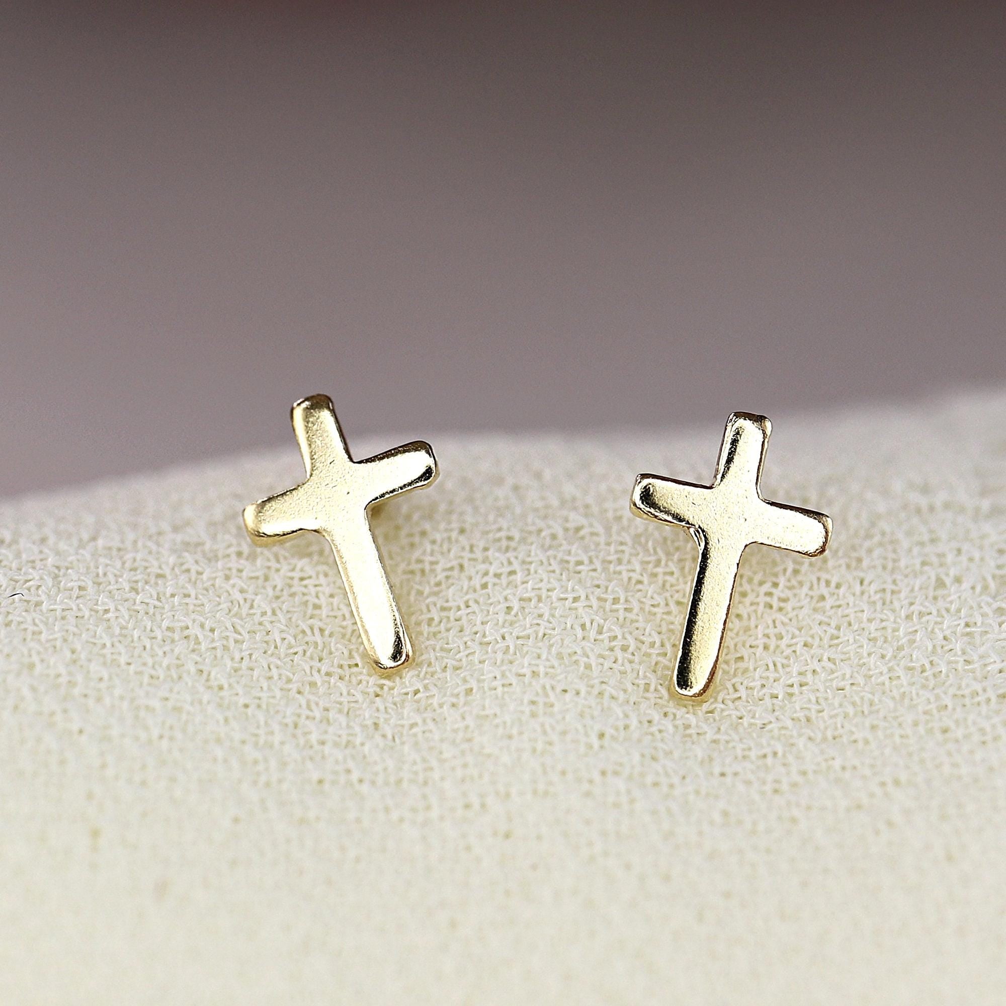 14k Solid Gold Cross Stud Earrings (SINGLE OR PAIR) - Melt'm Jewelry