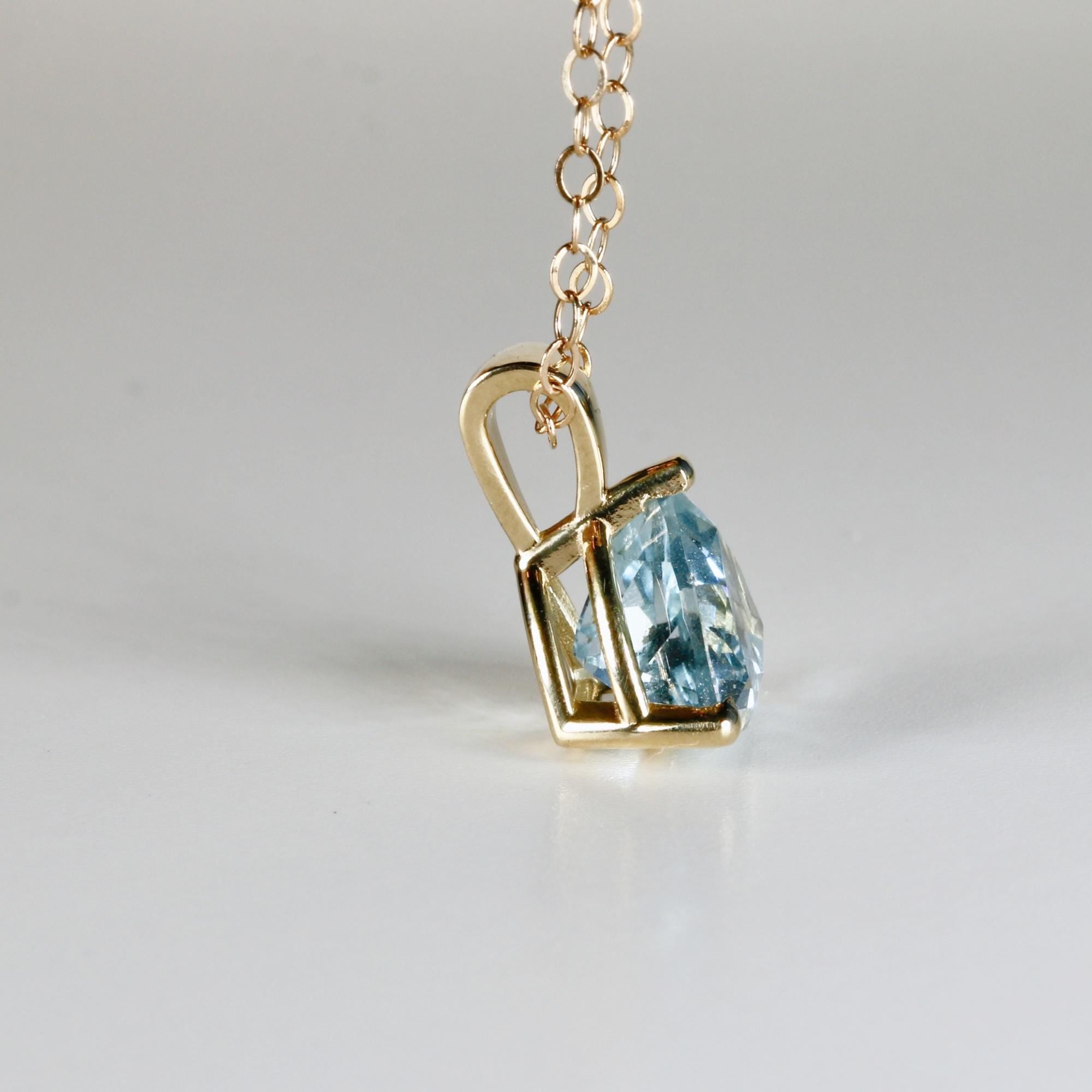 Trillion Aquamarine Necklace 14k Solid Gold, Aquamarine Pendant Necklace, March Birthstone Necklace, Gift for New Mom, Bridal Jewelry