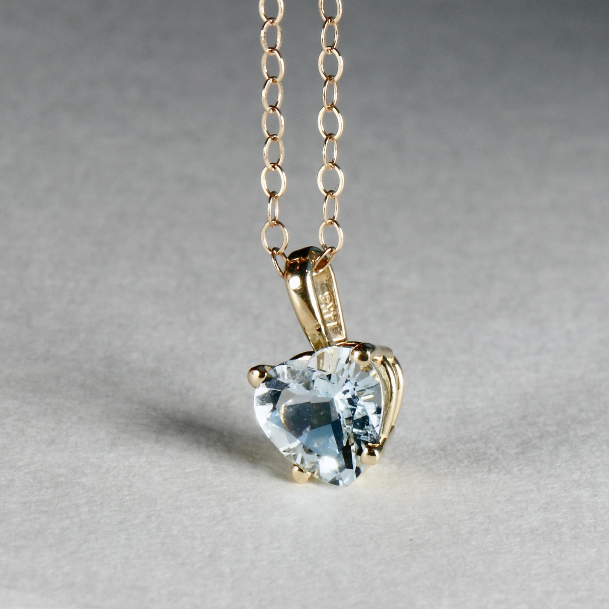 Heart Shape Aquamarine Necklace 14k Solid Gold - Melt'm Jewelry