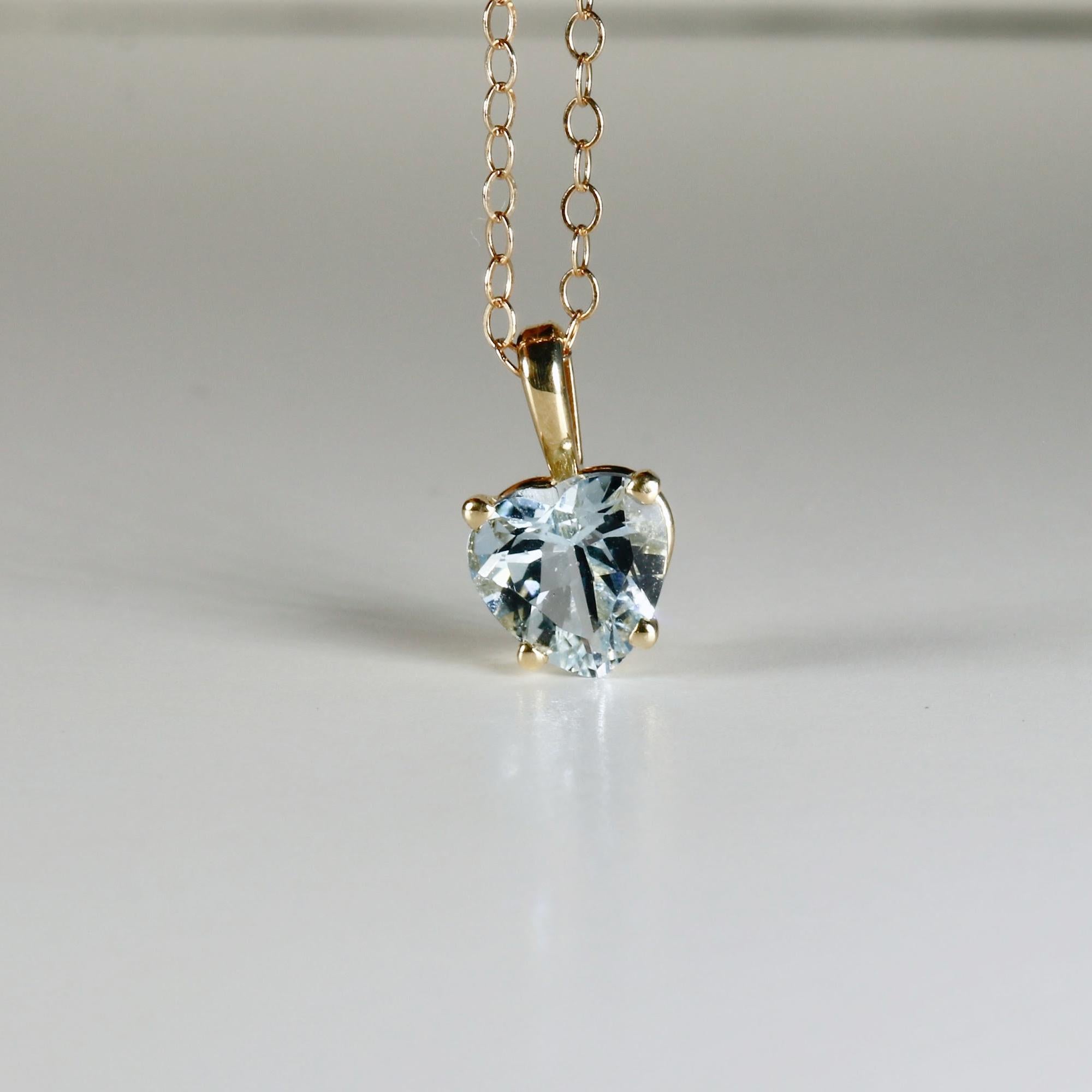 Heart Shape Aquamarine Necklace 14k Solid Gold - Melt'm Jewelry