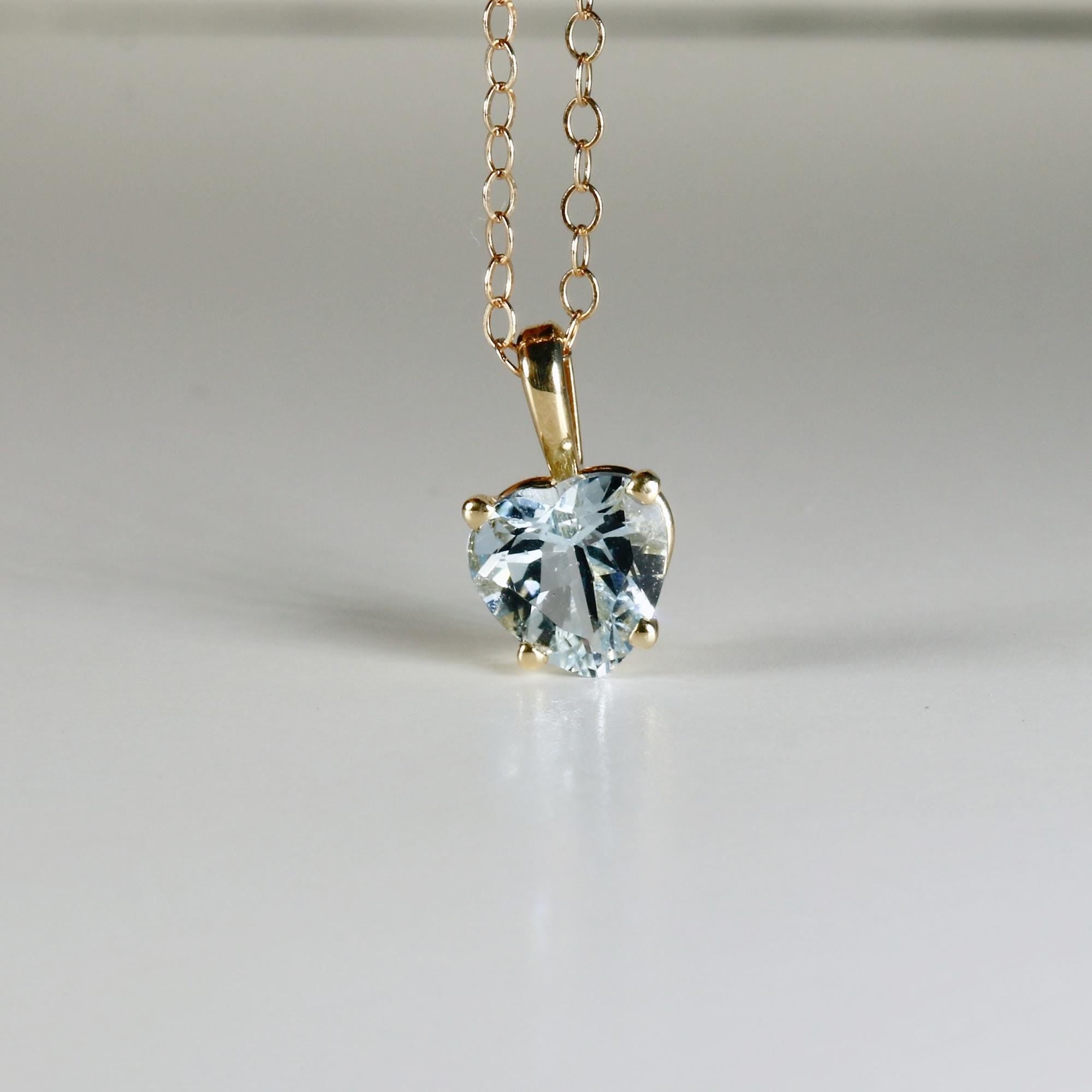 Heart Shape Aquamarine Necklace 14k Solid Gold - Melt'm Jewelry