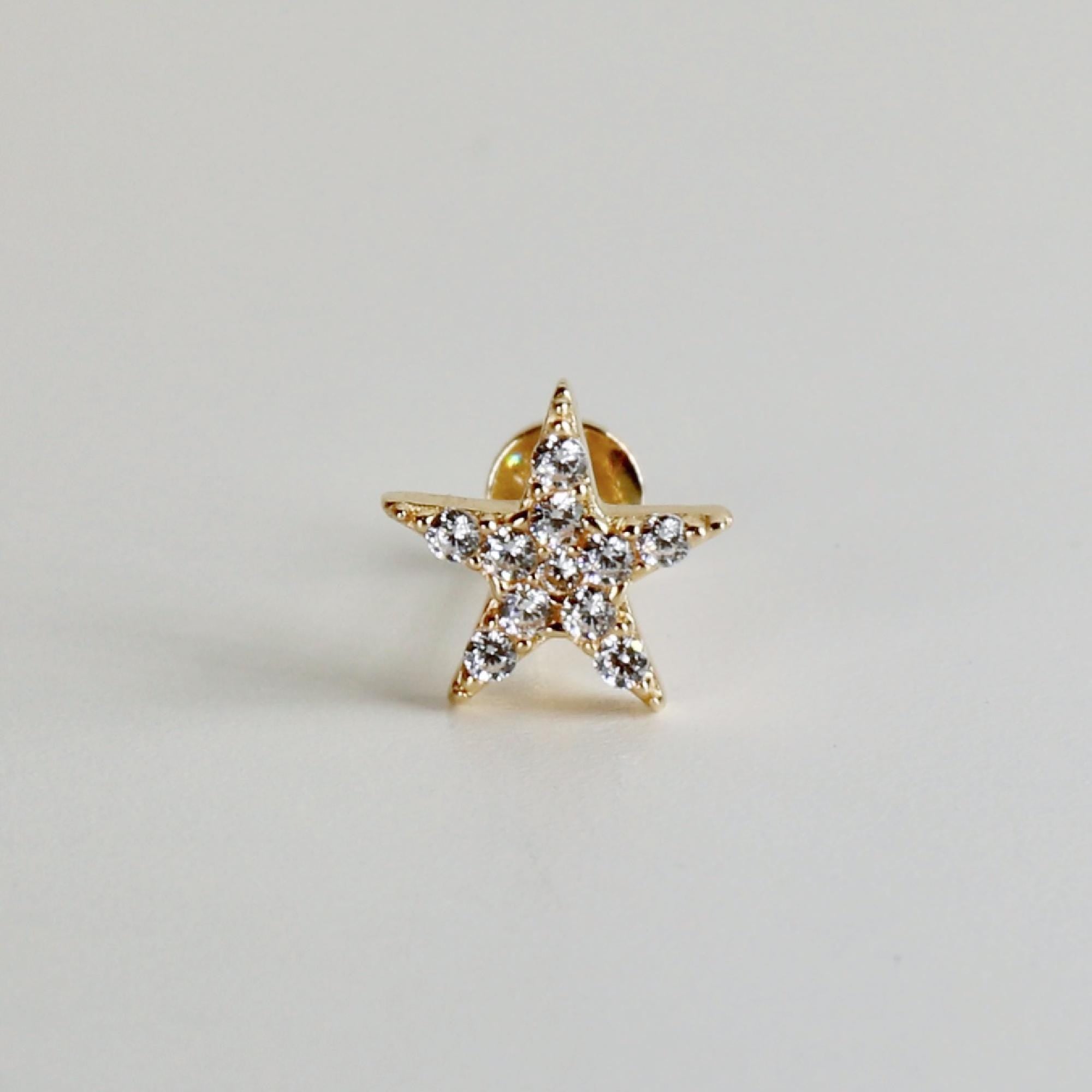 CZ Diamond Star Earring 14k Solid Gold, Internally Threaded Flat Back Earring (SINGLE) - Melt'm Jewelry