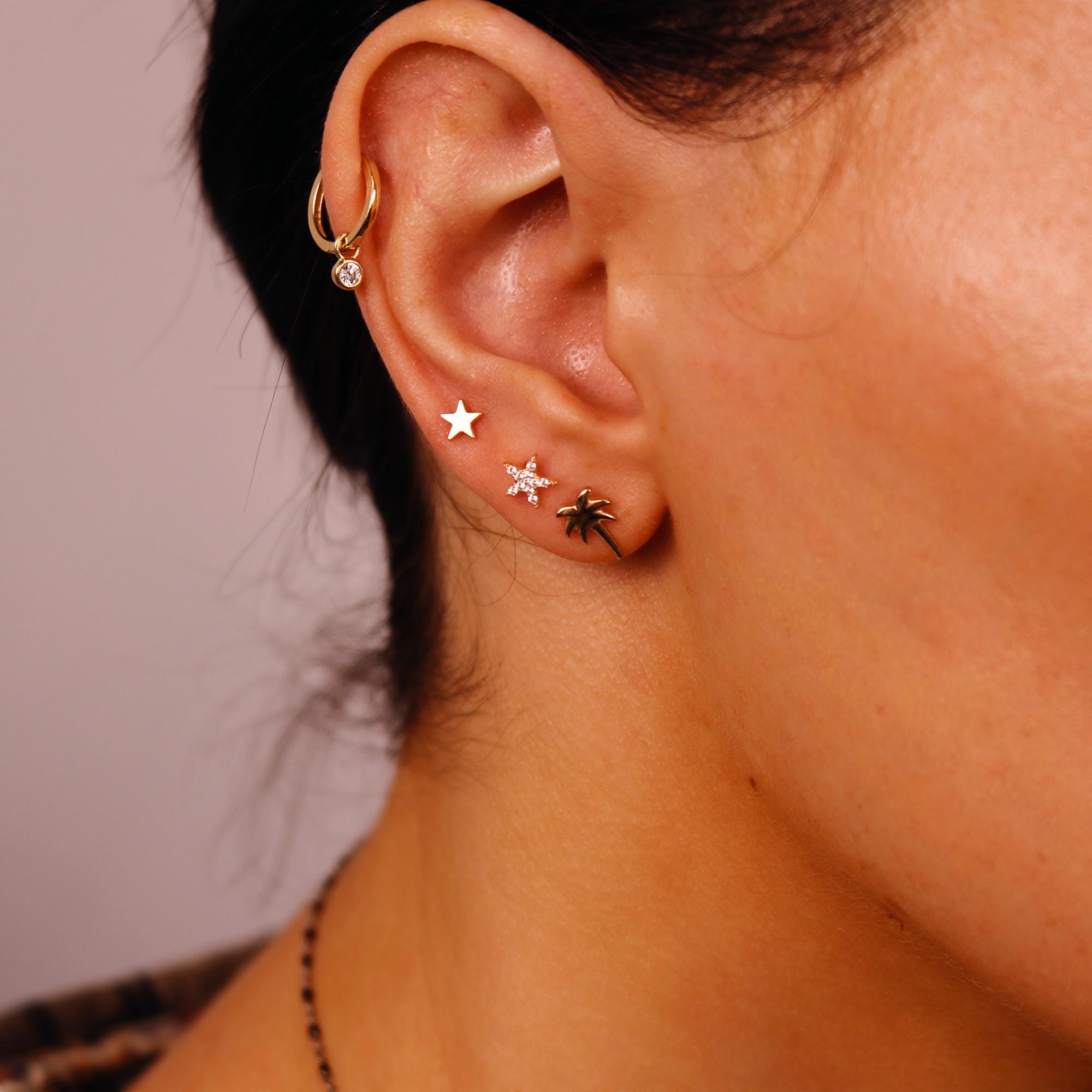 CZ Diamond Star Earring 14k Solid Gold, Internally Threaded Flat Back Earring (SINGLE) - Melt'm Jewelry