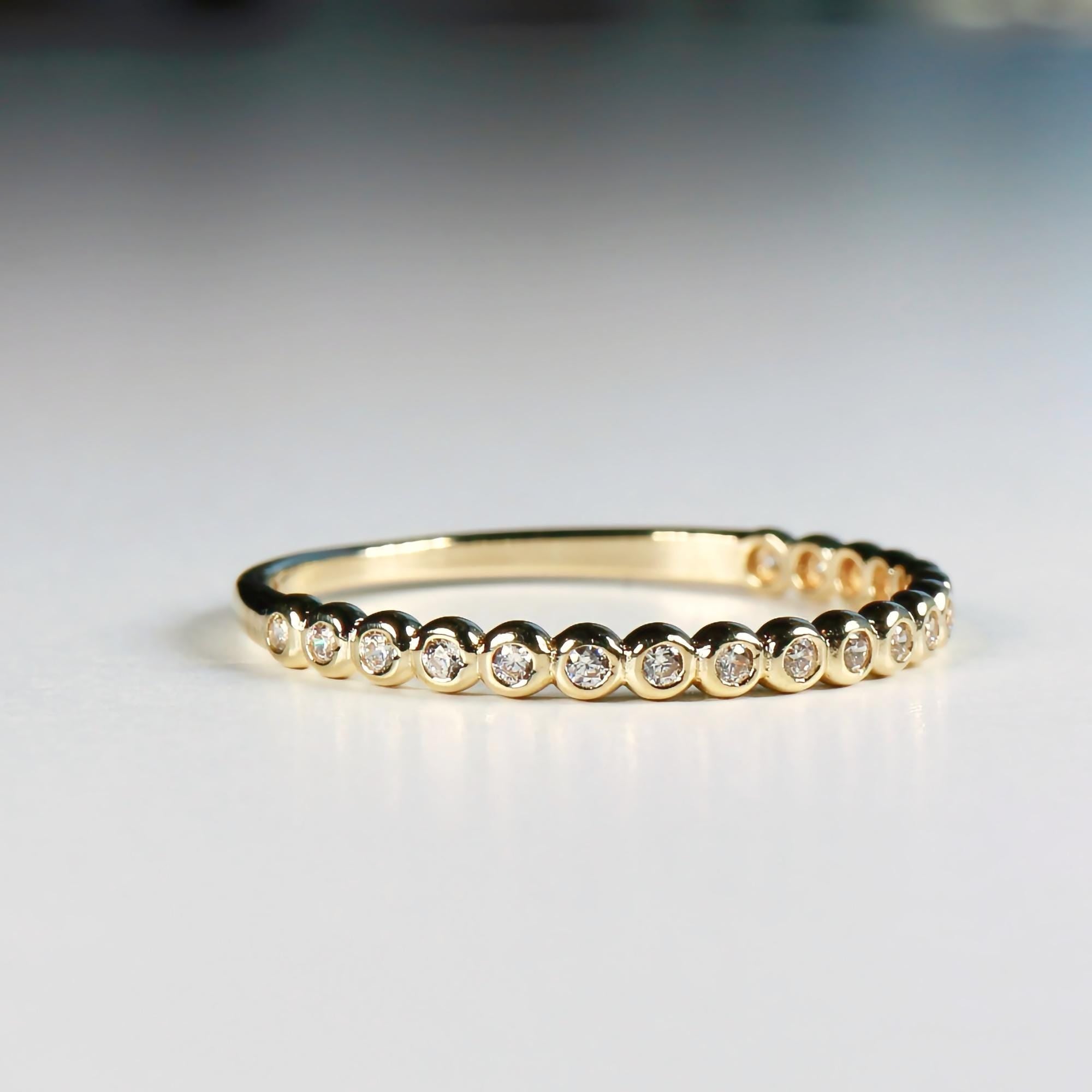 Bezel Half Eternity Stacking Ring 14k Solid Gold, Eternity Wedding Band - Melt'm Jewelry