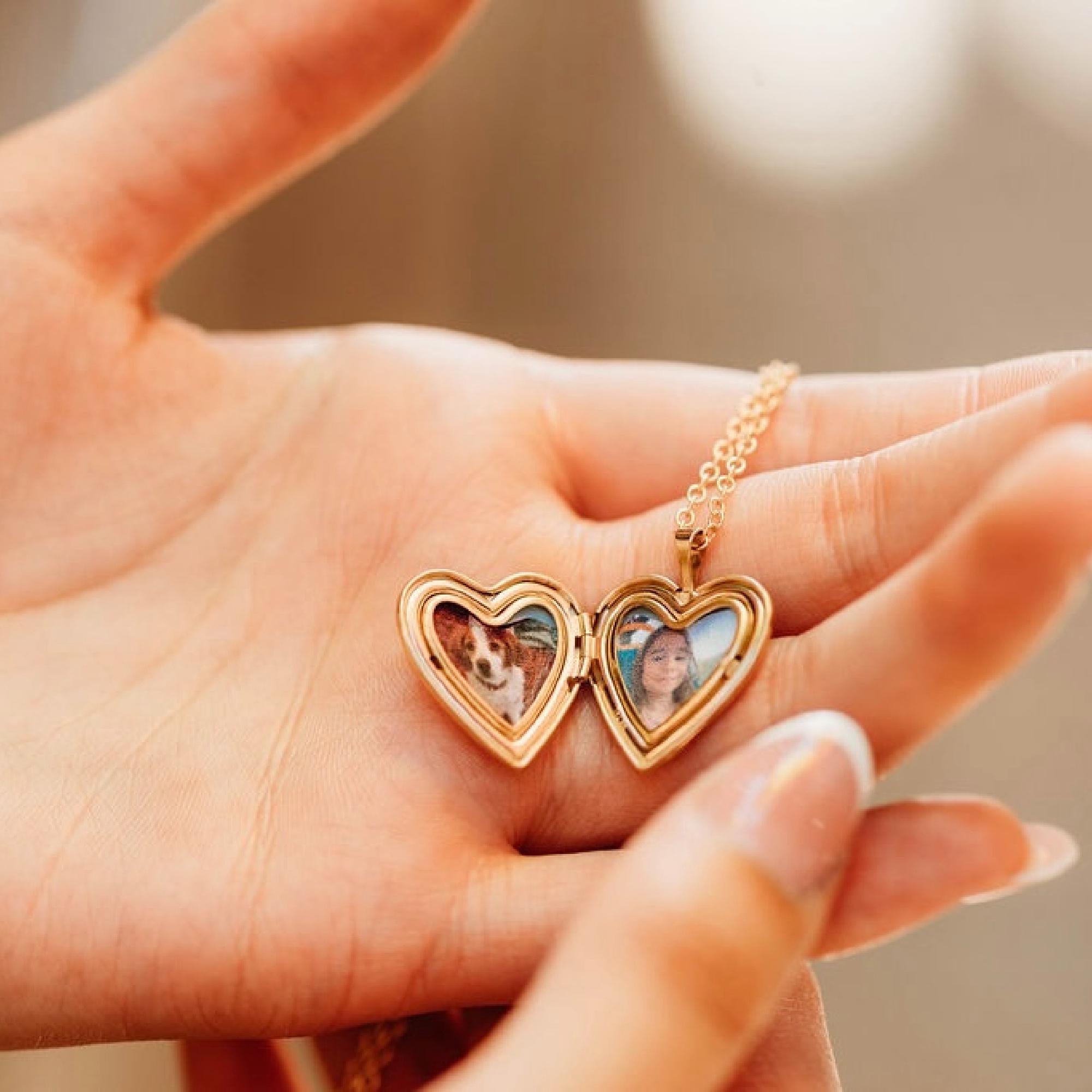 North Star Heart Locket Necklace 14k Gold Filled