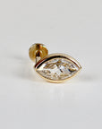Marquise CZ Simulated Diamond Bezel Earring 14k Solid Gold, Flat Back Internally Threaded Earring