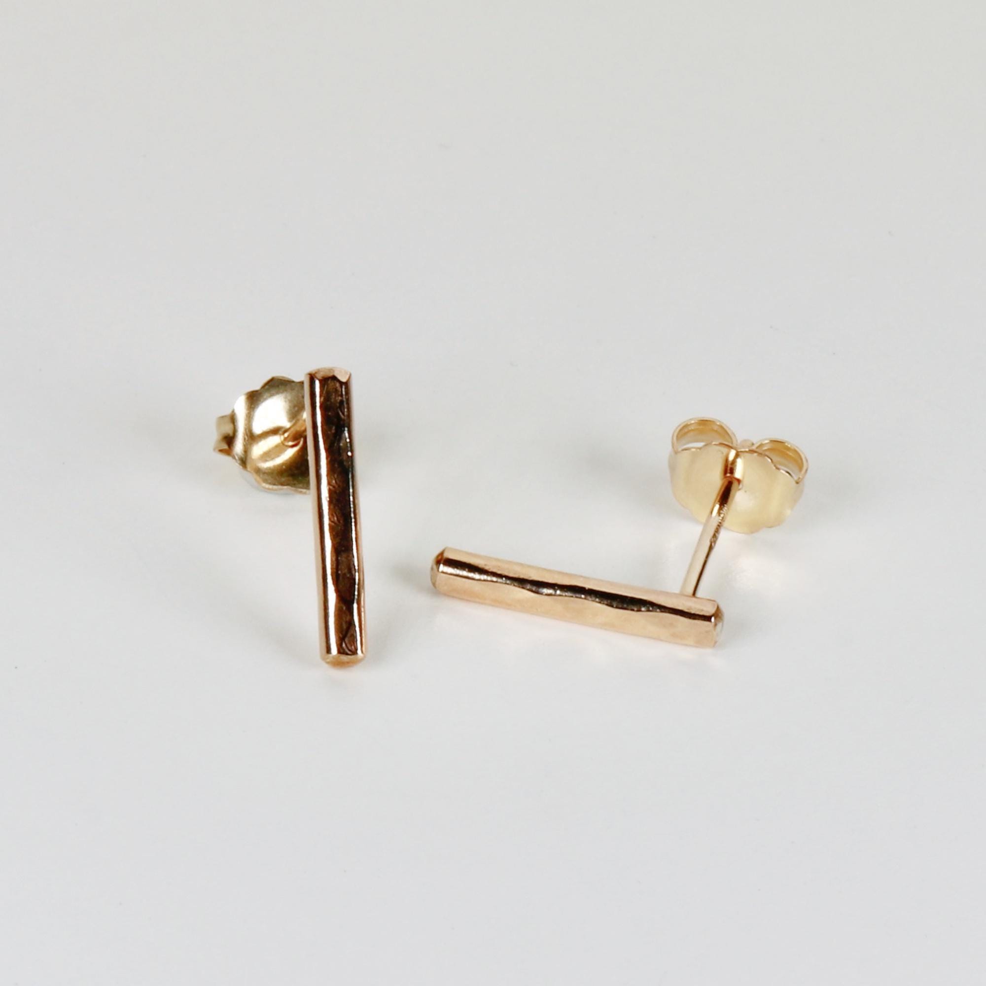 Minimal Simple Hammered Bar Stud Earrings Gold Filled - Melt'm Jewelry