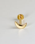 Moon Earrings 14k Solid Gold, Internally Threaded Flat Back Earrings, Tiny Moon Earrings Studs, Tragus Stud, Gift for Mom