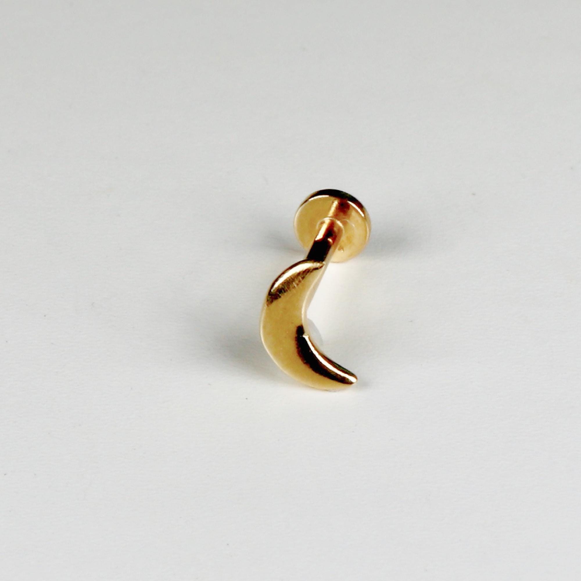 Moon Earring 14k Solid Gold, Internally Threaded Flat Back Earring (SINGLE or PAIR) - Melt'm Jewelry