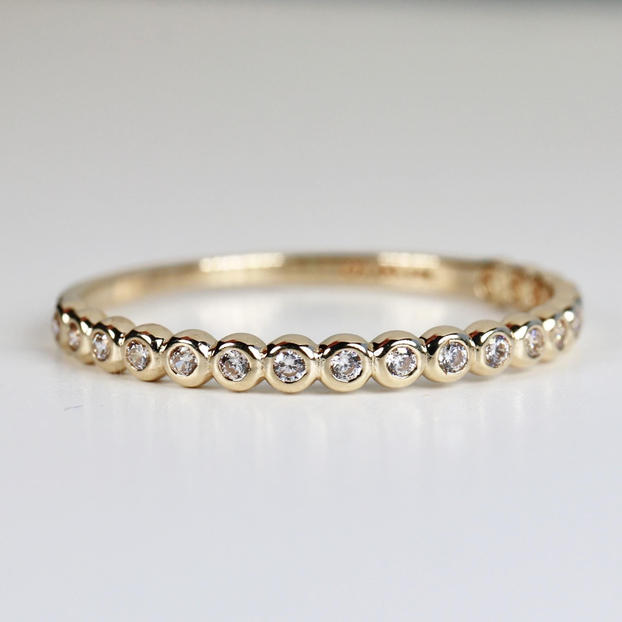 Bezel Half Eternity Stacking Ring 14k Solid Gold, Eternity Wedding Band - Melt'm Jewelry