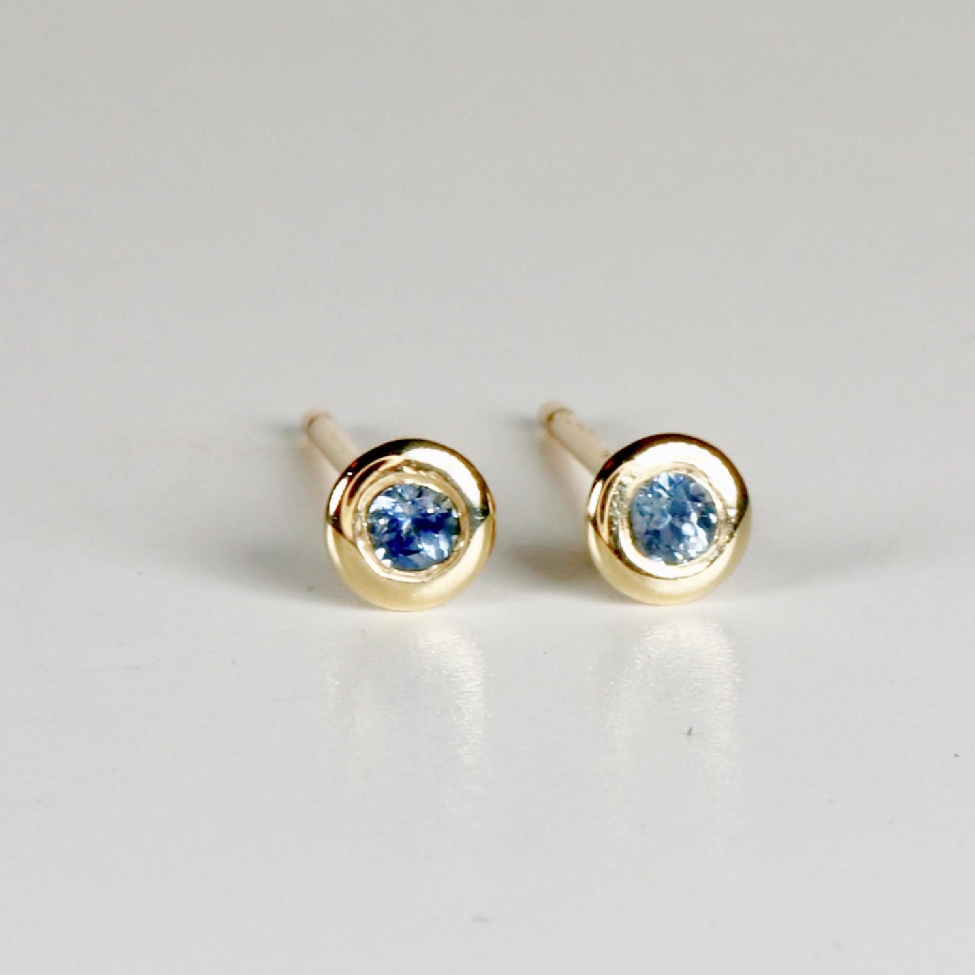 Tiny Blue Montana Sapphire Martini Bezel Earrings 14k Gold, Second Hole Tiny Sapphire Bridal Stud Earrings, Gift for Wife, Birthday Gift