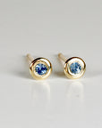 Tiny Blue Montana Sapphire Martini Bezel Earrings 14k Gold - Melt'm Jewelry
