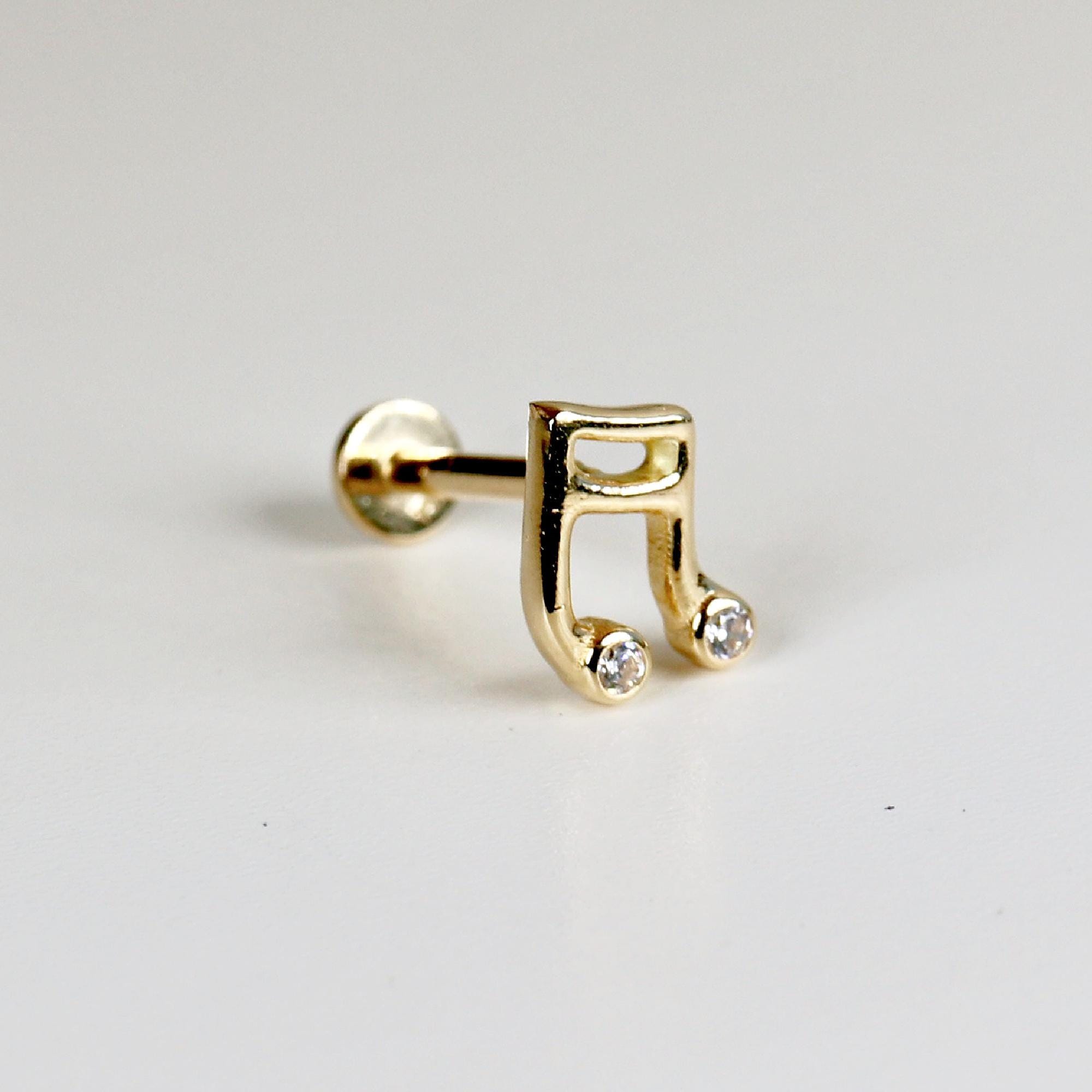 Music Note Flat Back Earrings 14k Solid Gold, Music Lover Stack Earrings - Melt'm Jewelry