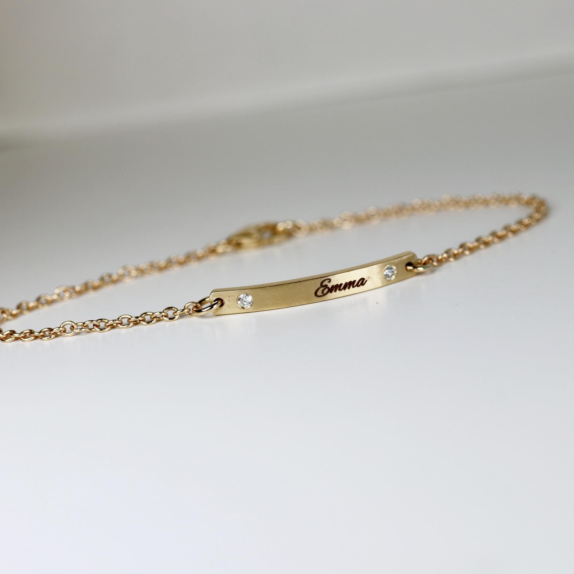 14k Solid Gold Custom Bar Bracelet, Personalized Nameplate - Melt'm Jewelry