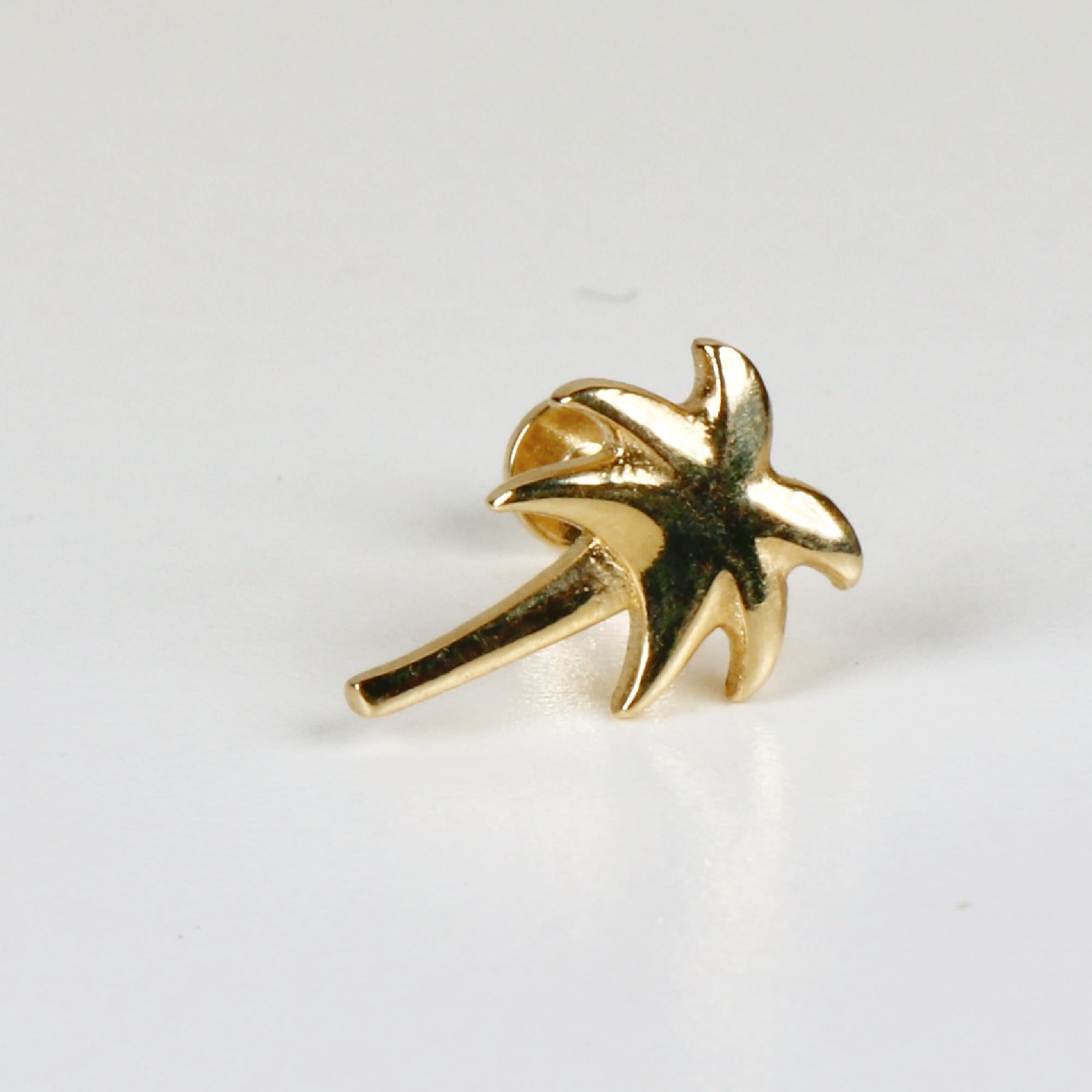 Palm Tree Flat Back Earrings 14k Solid Gold, Minimalist Earrings, Internally Threaded Earrings, Cartilage Earrings, Gift for Her