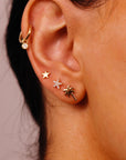 Palm Tree Flat Back Earrings 14k Solid Gold, Minimalist Earrings, Internally Threaded Earrings, Cartilage Earrings, Gift for Her