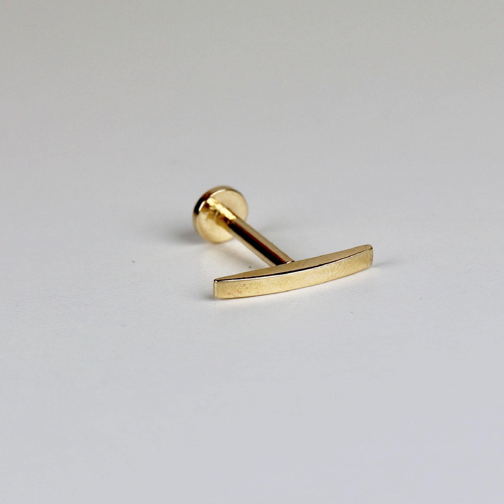 14k Solid Gold Bar Flat Back Earrings, Internally Threaded Earrings Studs, Piercing For Helix, Tragus Earring, Real Gold Piercing