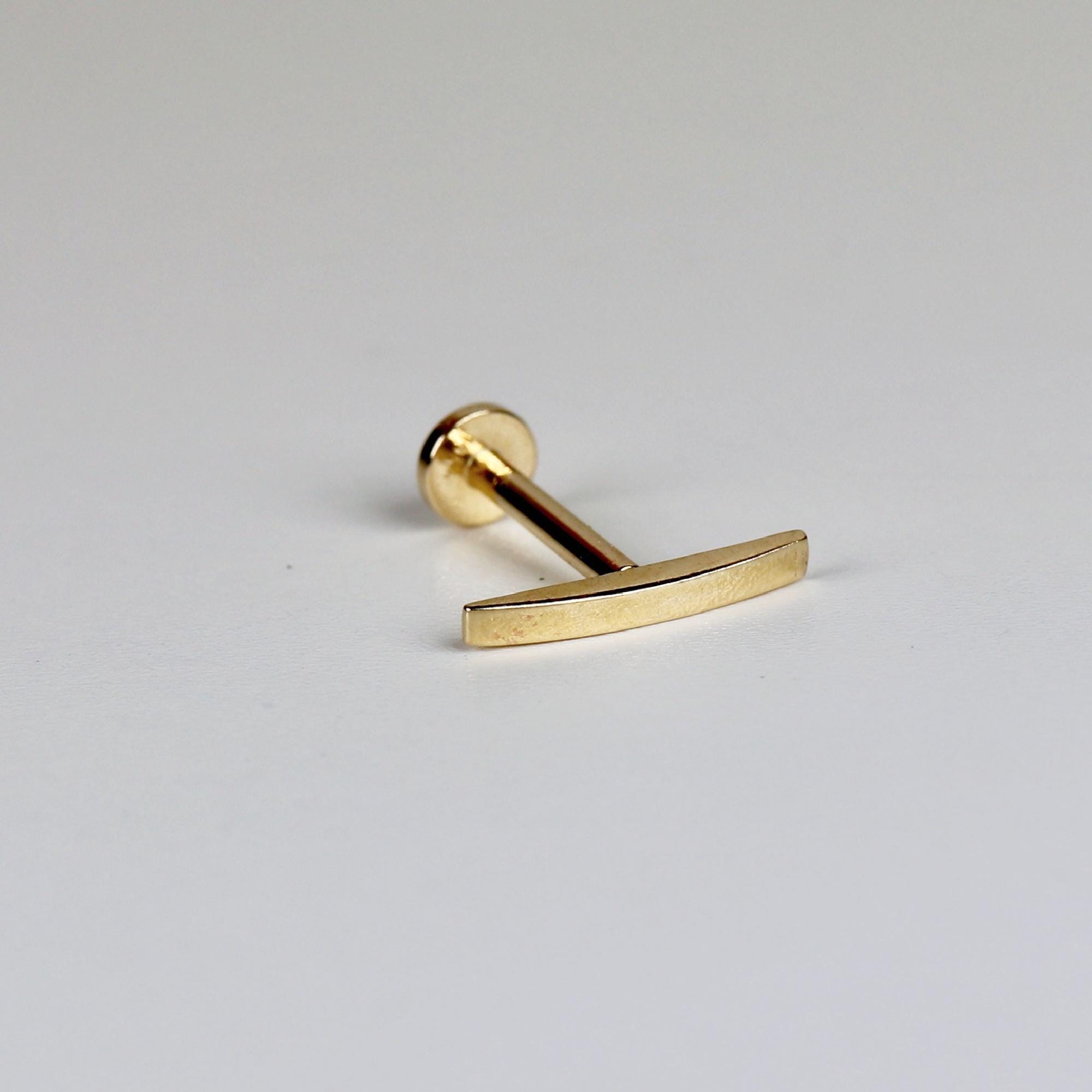 14k Solid Gold Bar Flat Back Earring, Internally Threaded Labret (SINGLE or PAIR) - Melt'm Jewelry