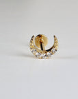 Cz Crescent Moon Earring 14k Solid Gold, Internally Threaded Flat Back Cartilage Earring - Melt'm Jewelry