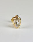Marquise CZ Simulated Diamond Bezel Earring 14k Solid Gold, Flat Back Internally Threaded Earring