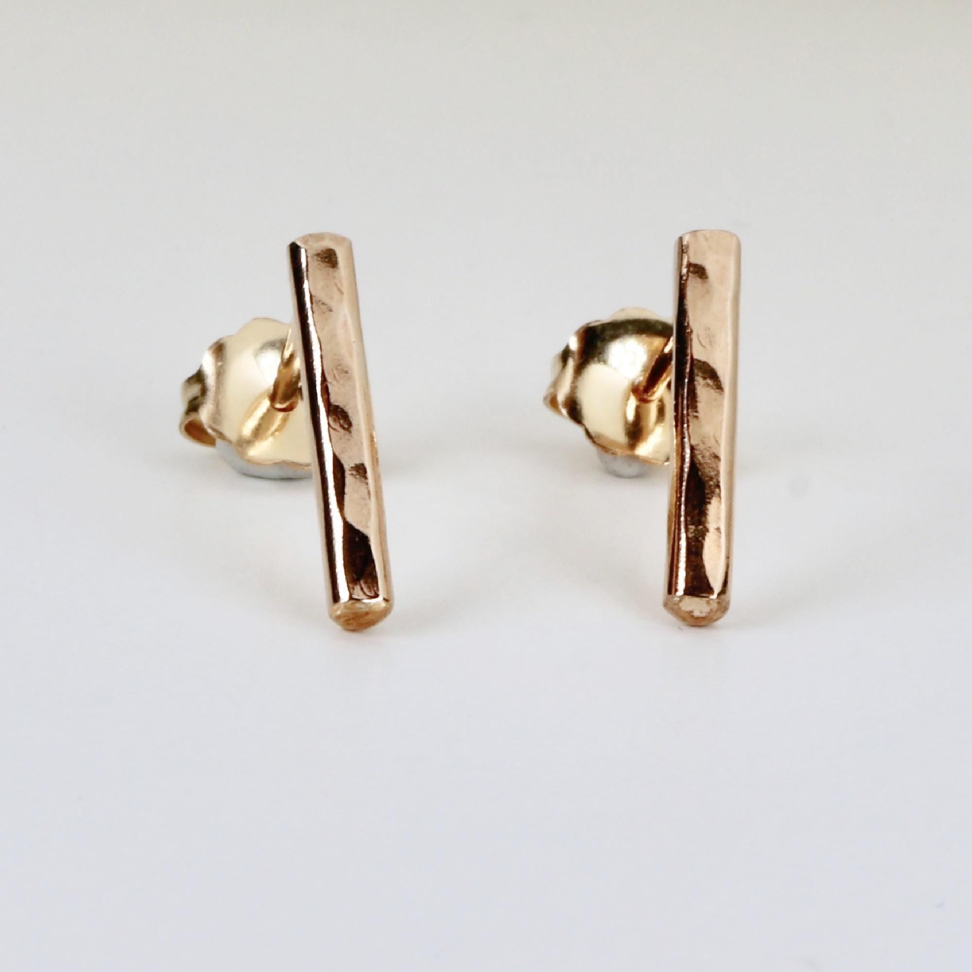 Minimal Simple Hammered Bar Stud Earrings Gold Filled - Melt'm Jewelry