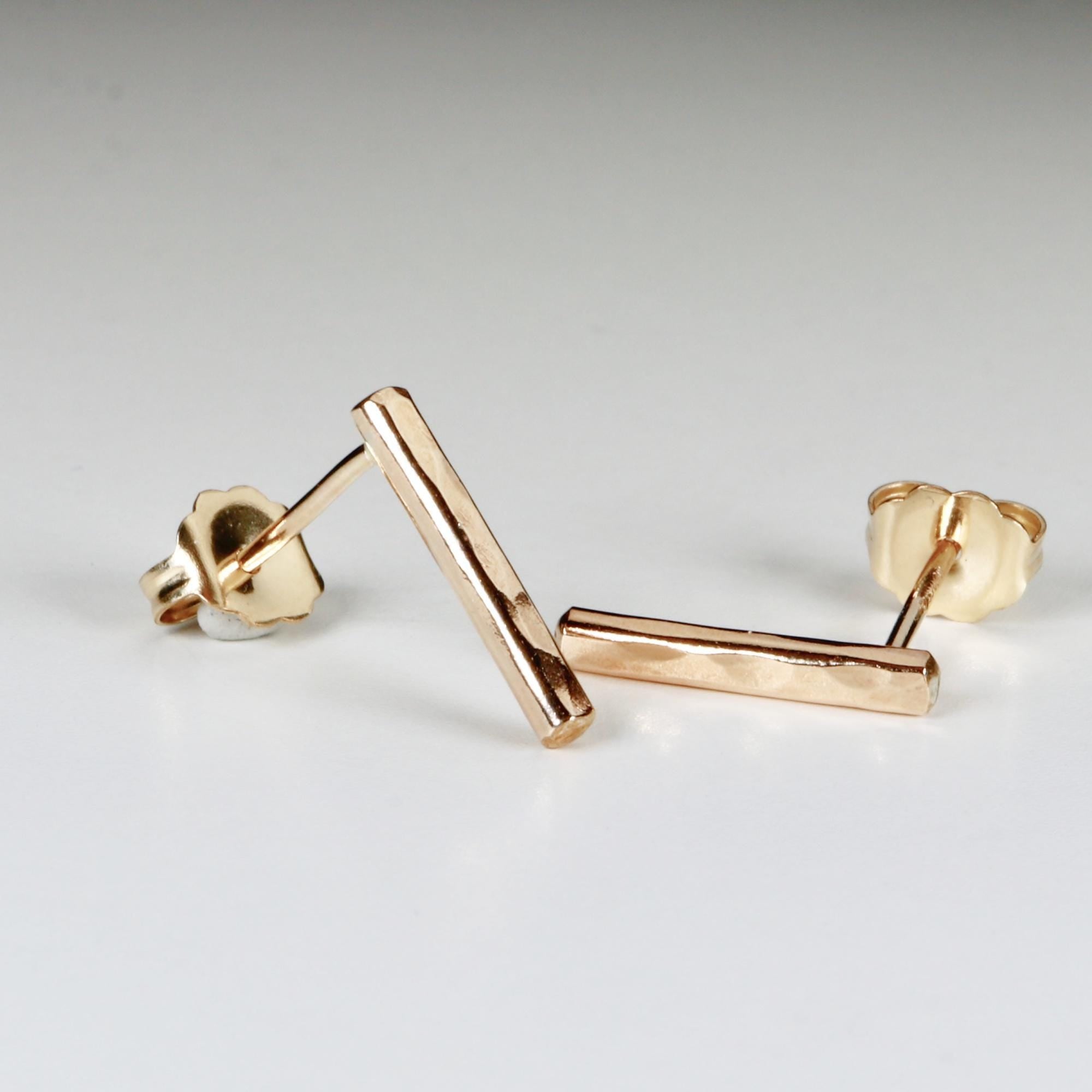 Minimal Simple Hammered Bar Stud Earrings Gold Filled - Melt'm Jewelry