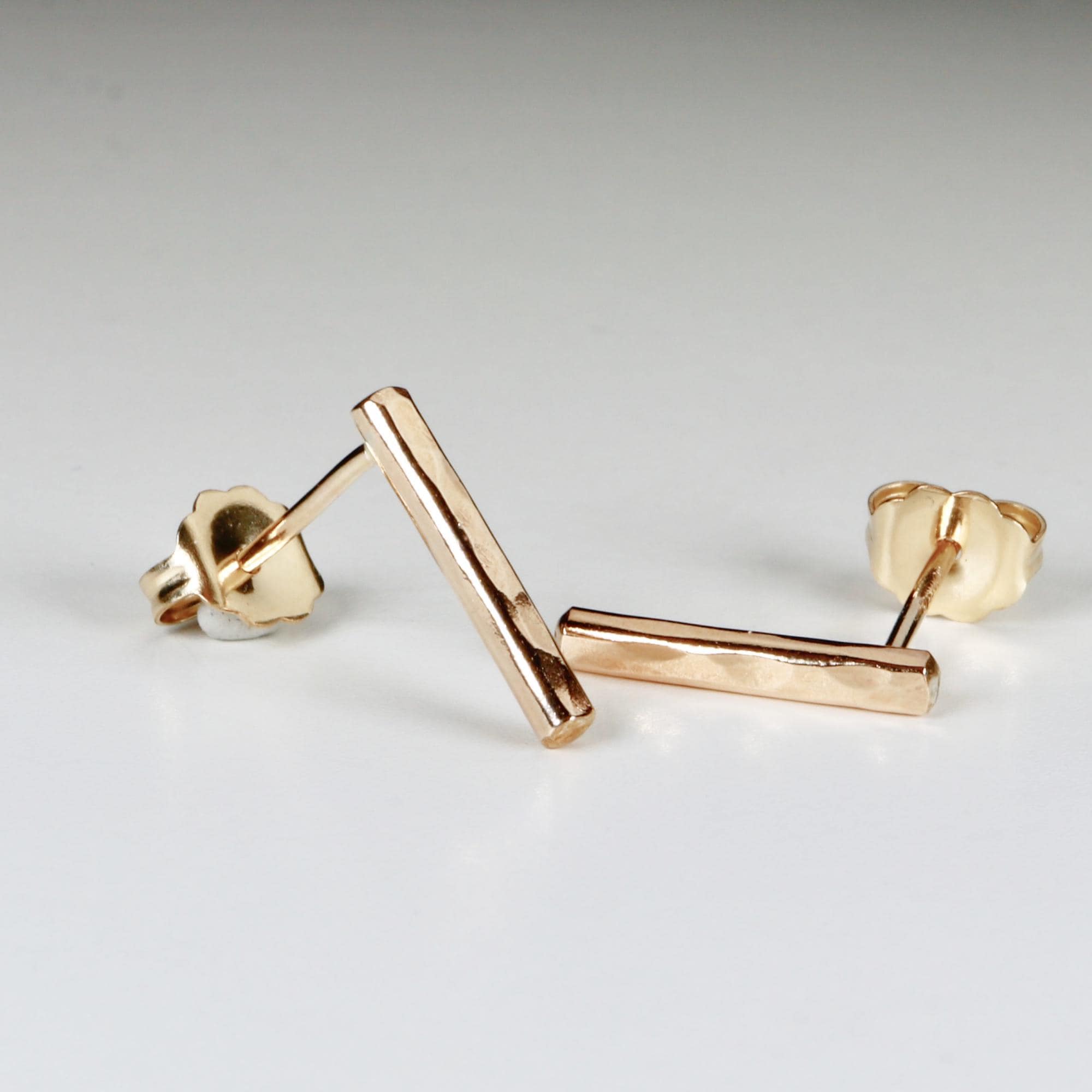 Minimal Simple Hammered Bar Stud Earrings Gold Filled - Melt'm Jewelry