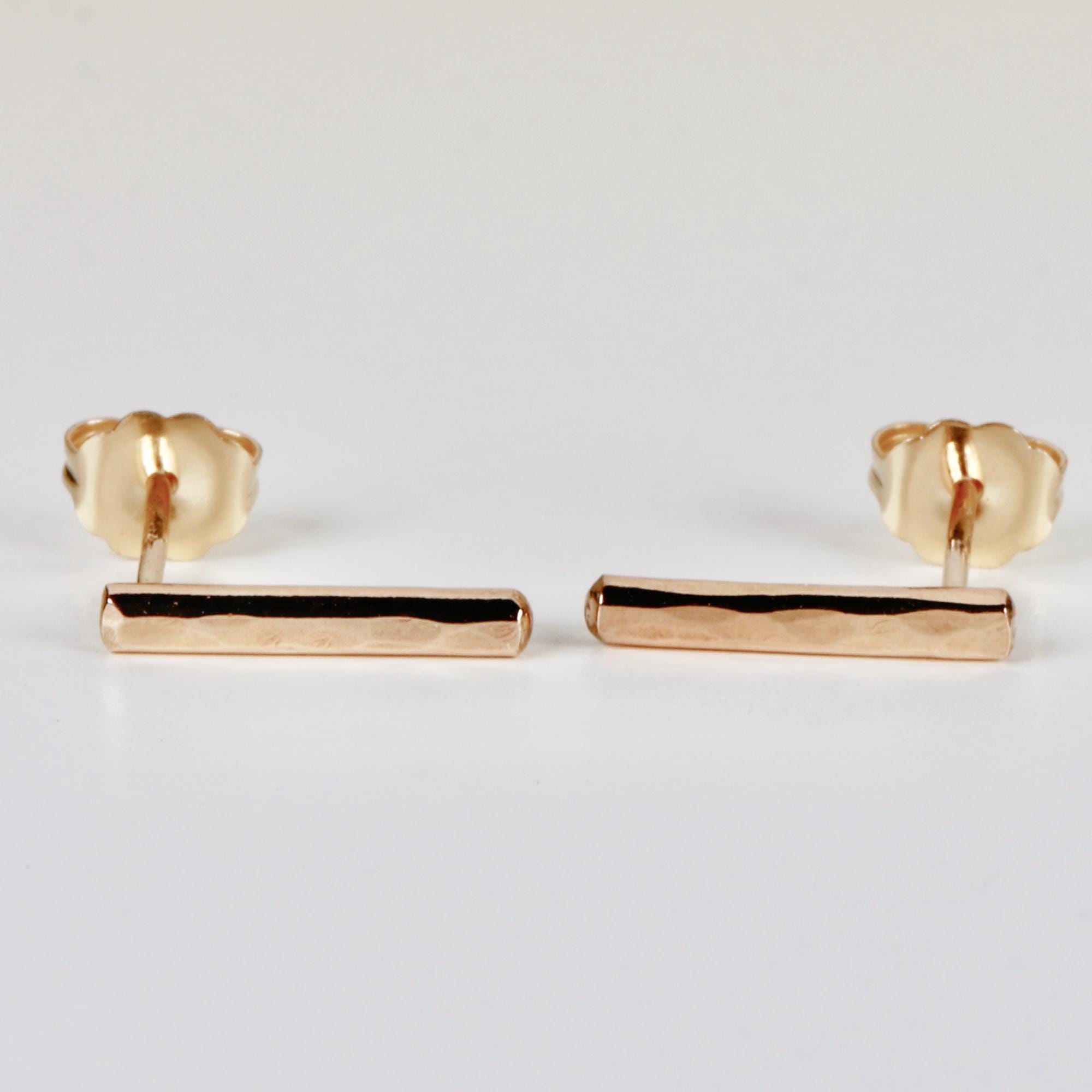 Minimal Simple Hammered Bar Stud Earrings Gold Filled - Melt'm Jewelry