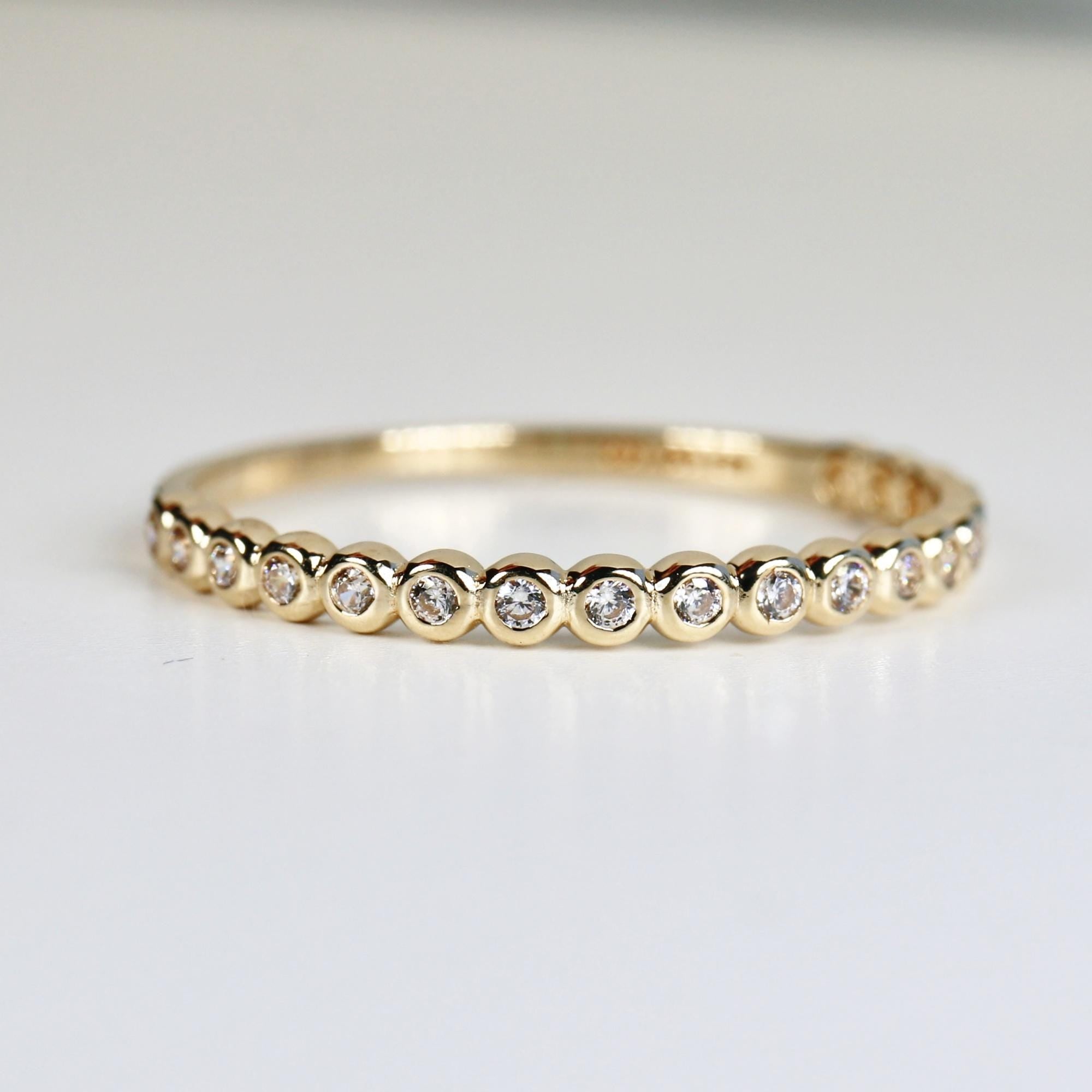 Bezel Half Eternity Stacking Ring 14k Solid Gold, Eternity Wedding Band - Melt'm Jewelry