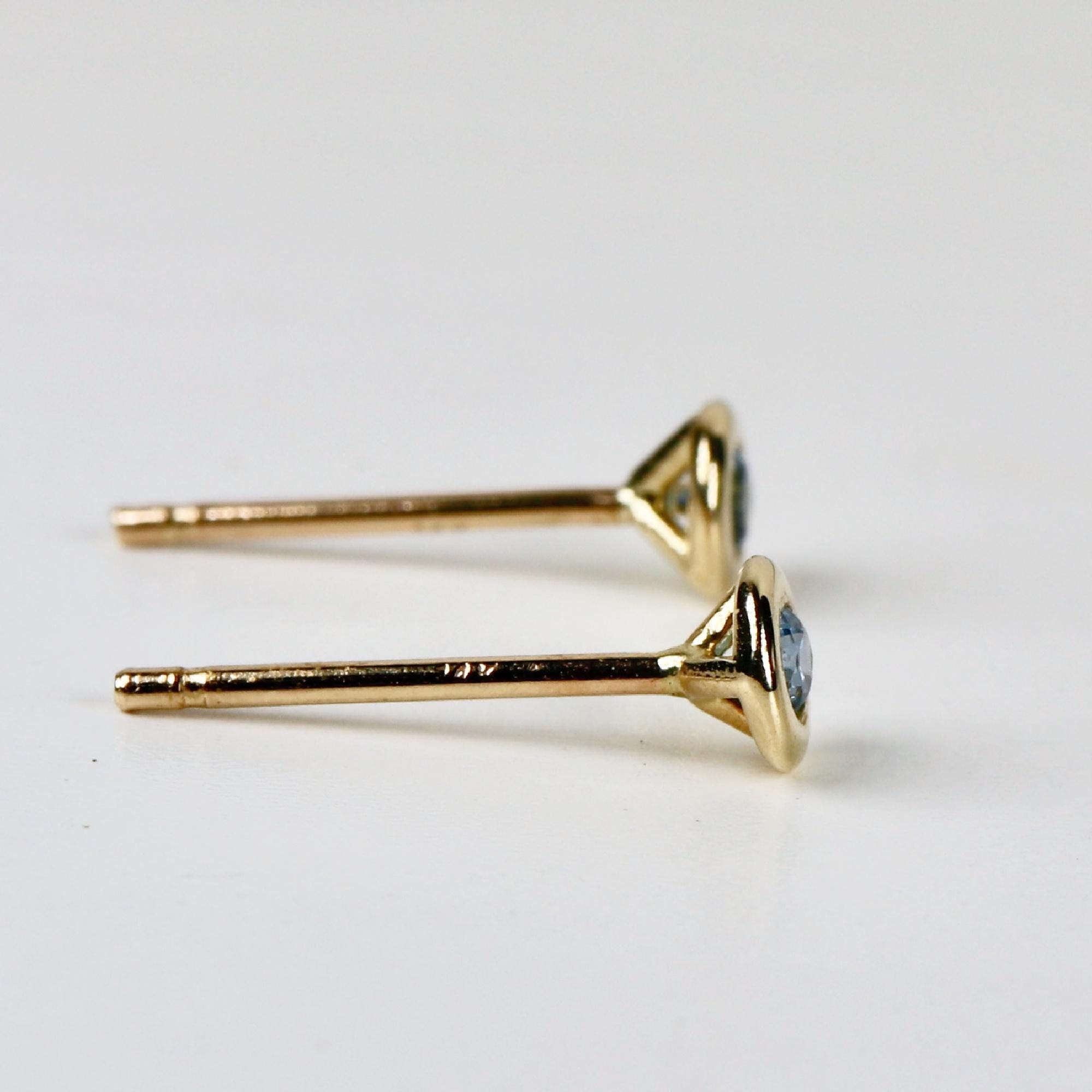 Tiny Blue Montana Sapphire Martini Bezel Earrings 14k Gold - Melt'm Jewelry