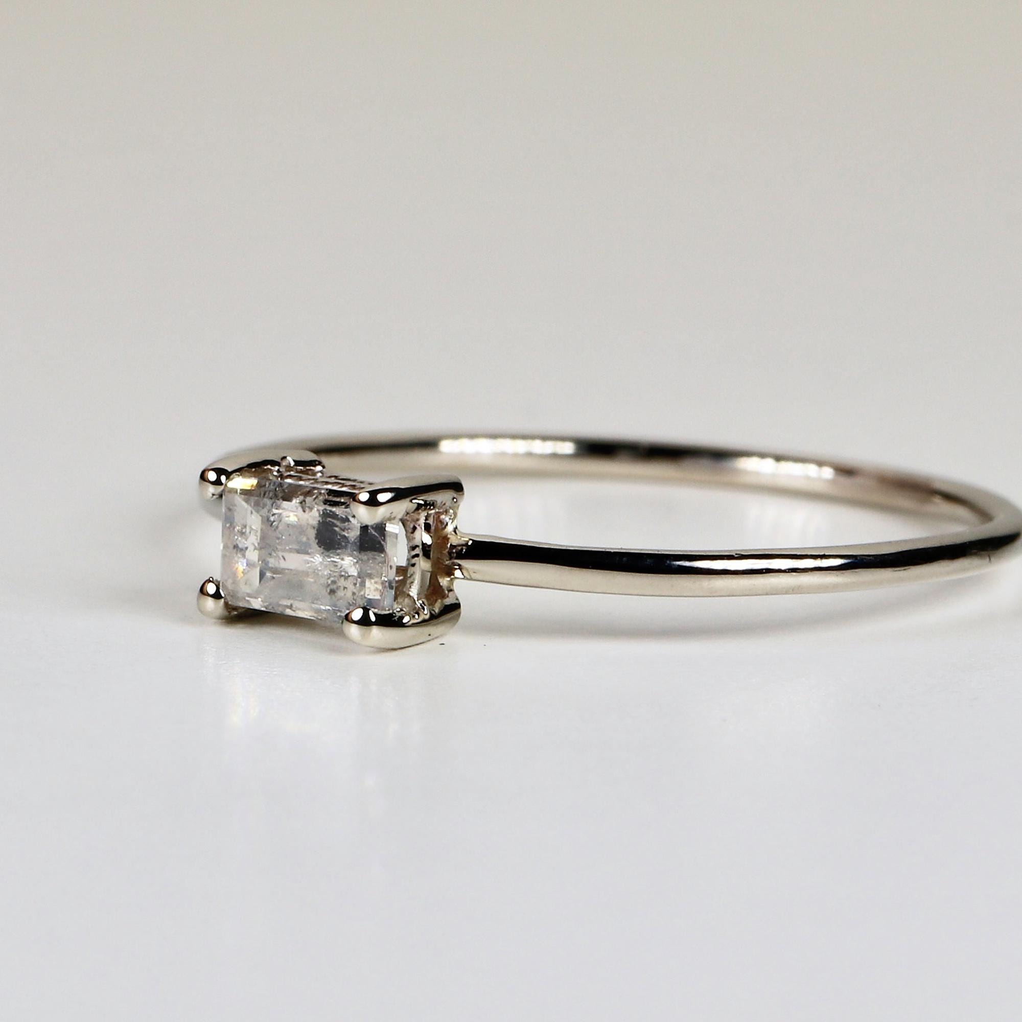Salt and Pepper Diamond Ring 14k Gold, Handmade Promise Ring, Art Deco Baguette Diamond Minimalist Engagement Ring