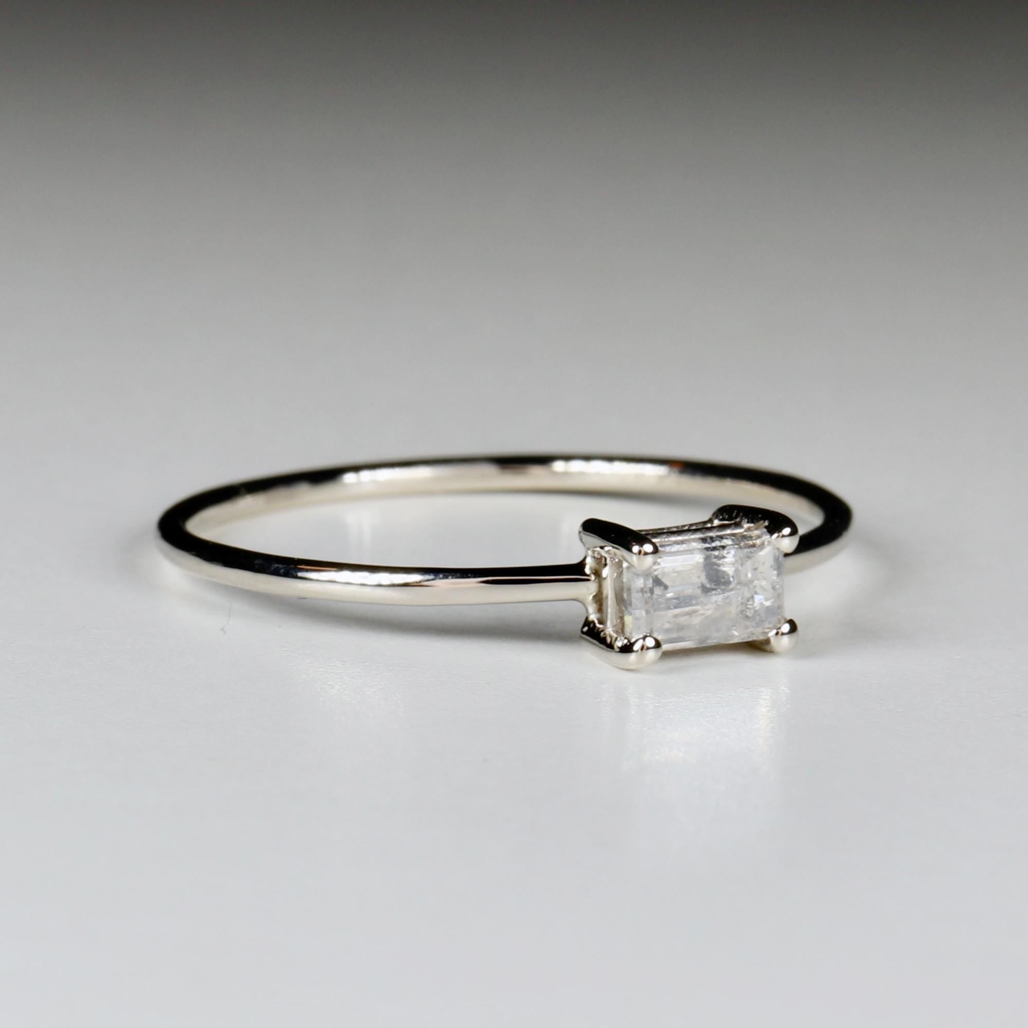 Salt and Pepper Diamond Ring 14k Gold, Handmade Promise Ring, Art Deco Baguette Diamond Minimalist Engagement Ring