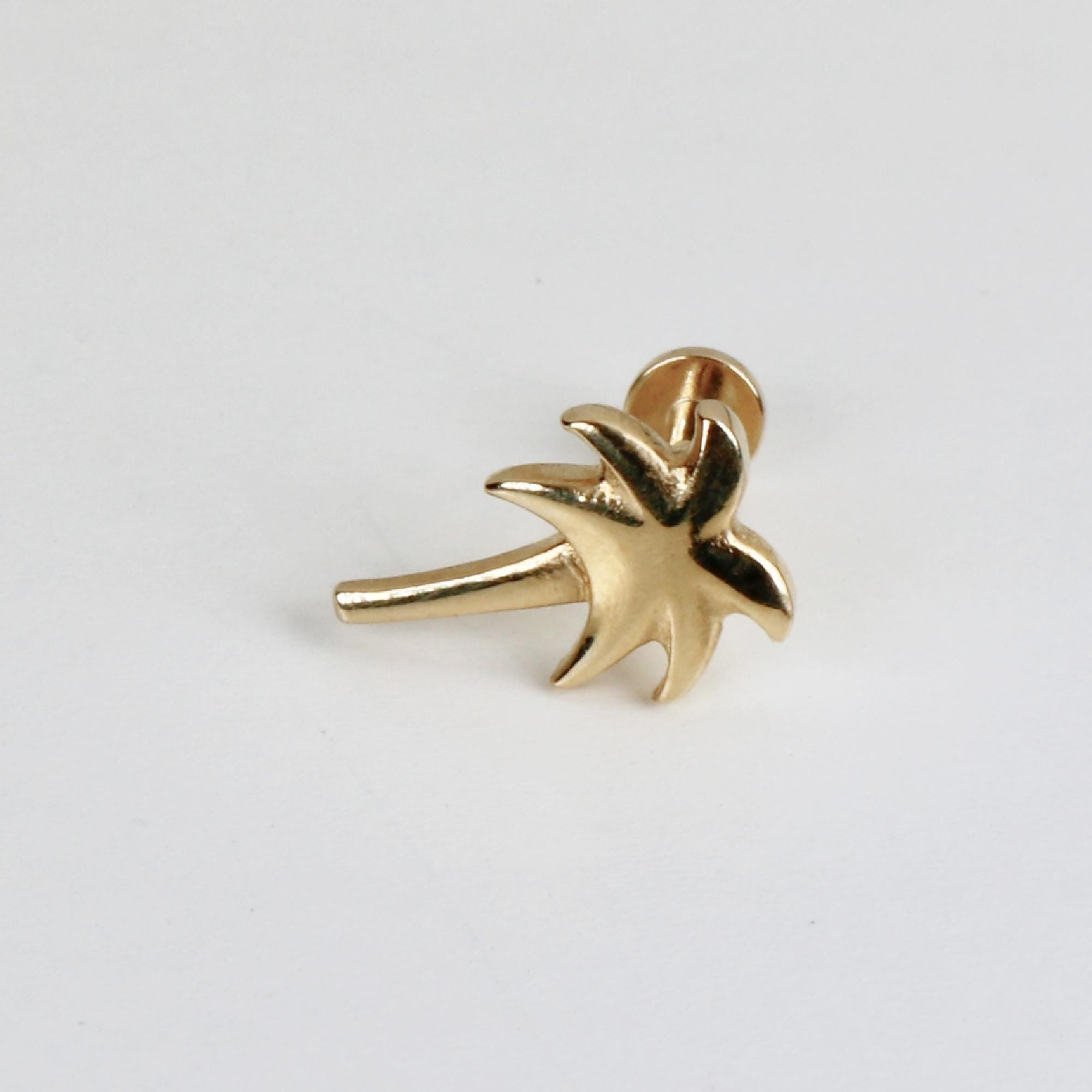 Palm Tree Flat Back Earrings 14k Solid Gold, Minimalist Earrings, Internally Threaded Earrings, Cartilage Earrings, Gift for Her