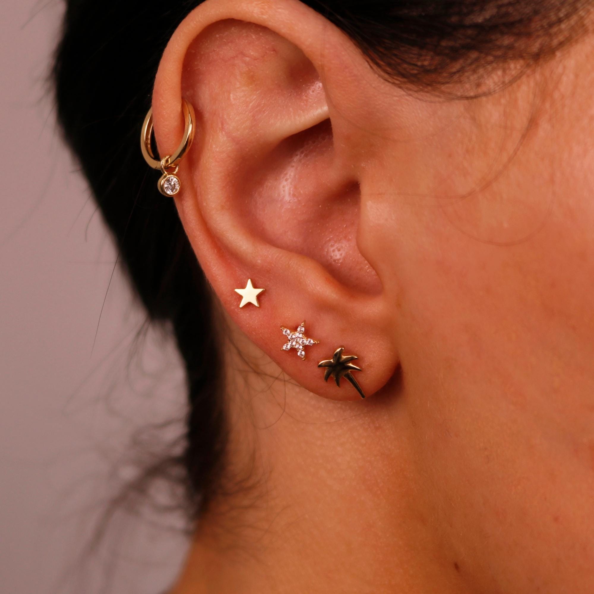 Palm Tree Flat Back Earrings 14k Solid Gold (7 mm) - SINGLE - Melt'm Jewelry