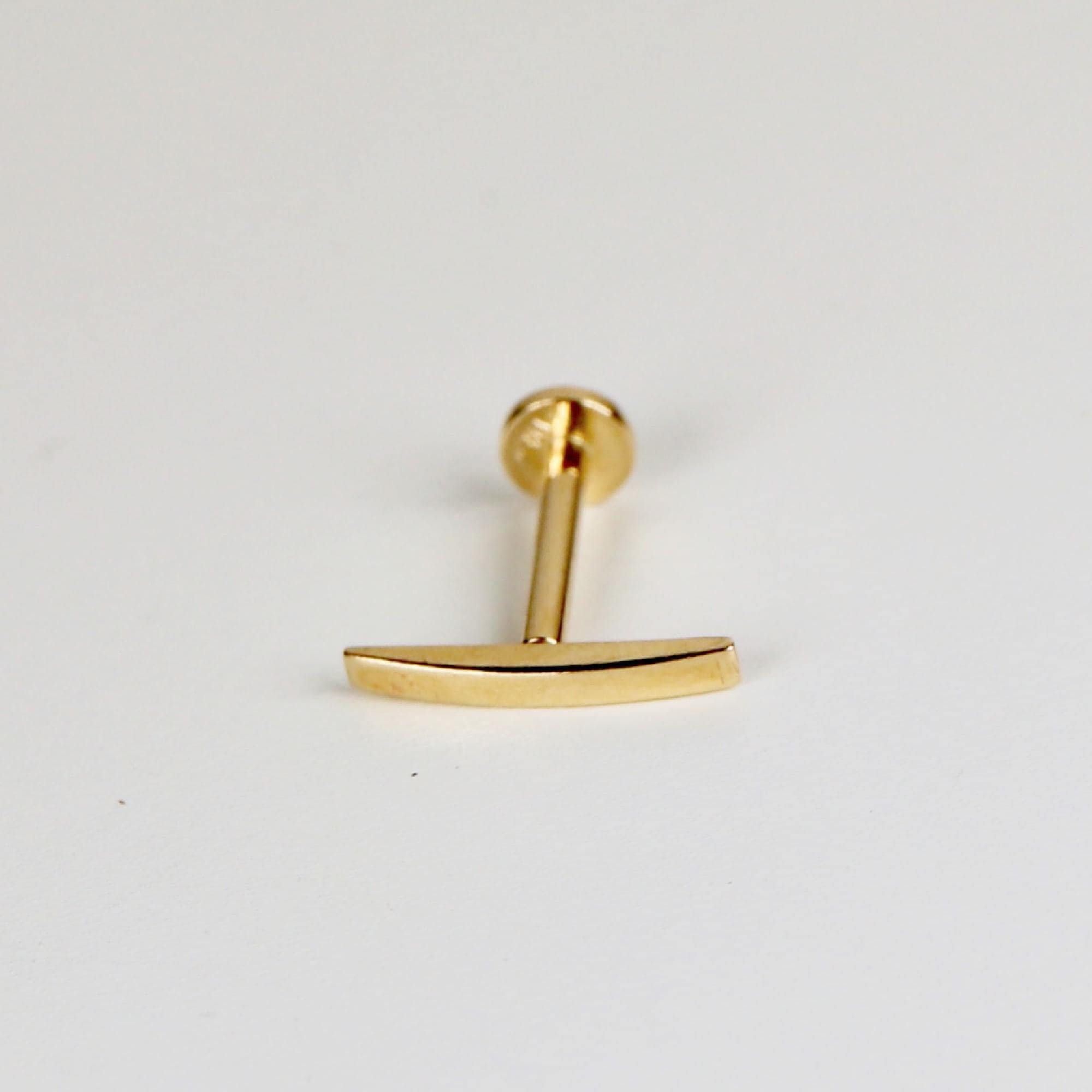 14k Solid Gold Bar Flat Back Earrings, Internally Threaded Earrings Studs, Piercing For Helix, Tragus Earring, Real Gold Piercing