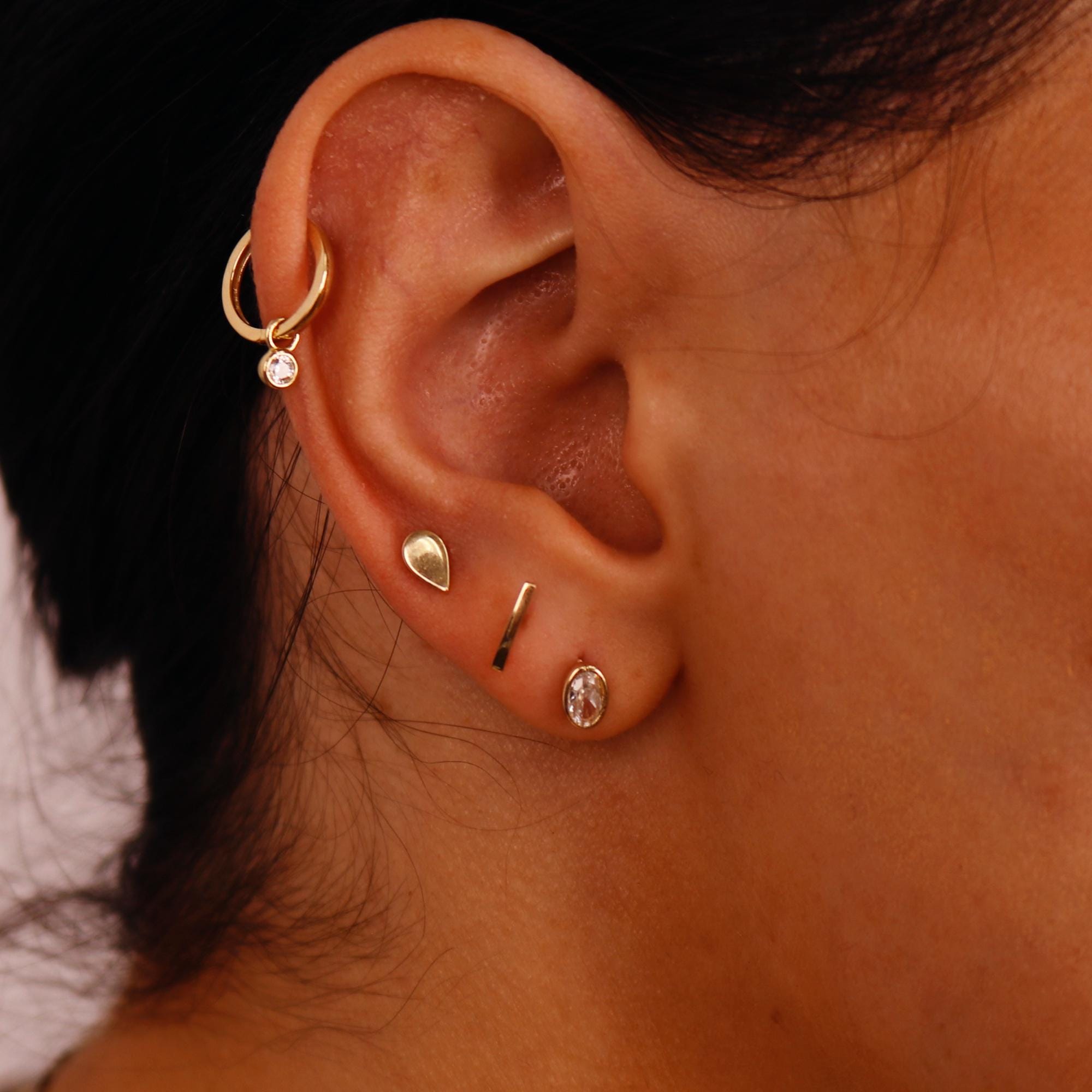 14k Solid Gold Bar Flat Back Earrings, Internally Threaded Earrings Studs, Piercing For Helix, Tragus Earring, Real Gold Piercing
