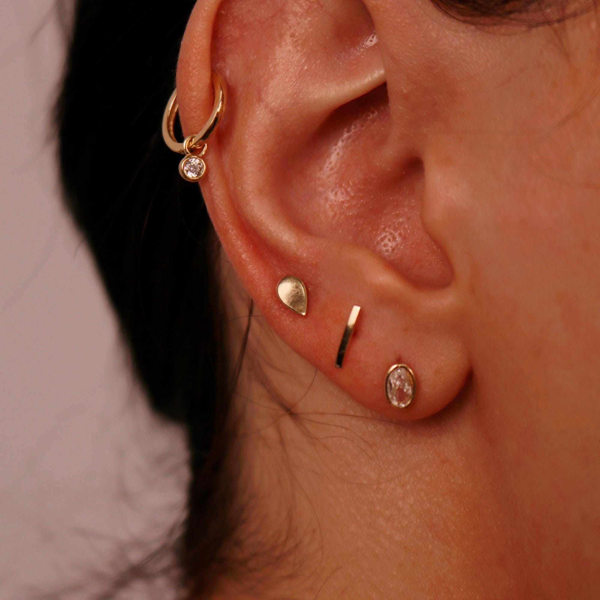 14k Solid Gold Bar Flat Back Earrings, Internally Threaded Earrings Studs, Piercing For Helix, Tragus Earring, Real Gold Piercing