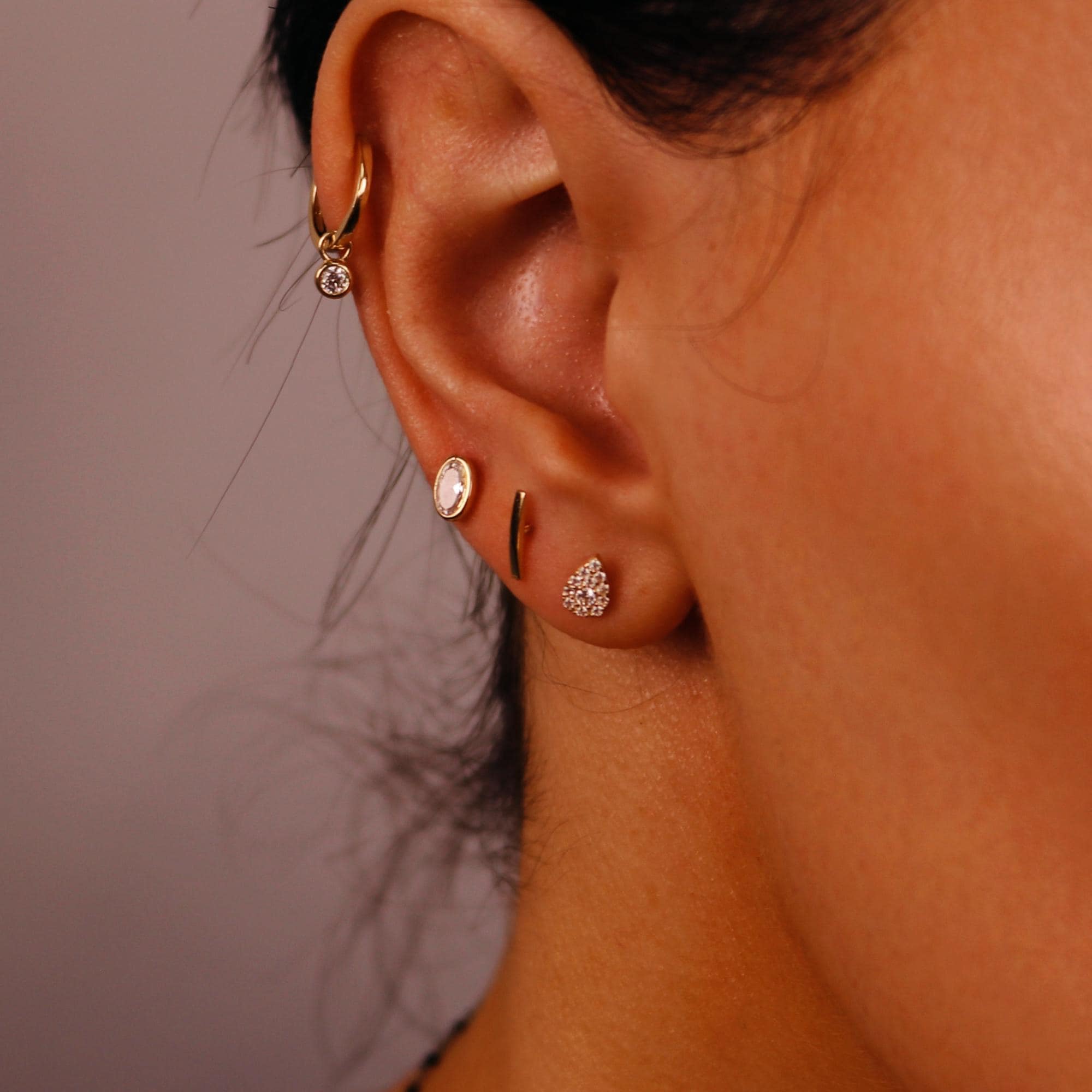 14k Solid Gold Bar Flat Back Earrings, Internally Threaded Earrings Studs, Piercing For Helix, Tragus Earring, Real Gold Piercing
