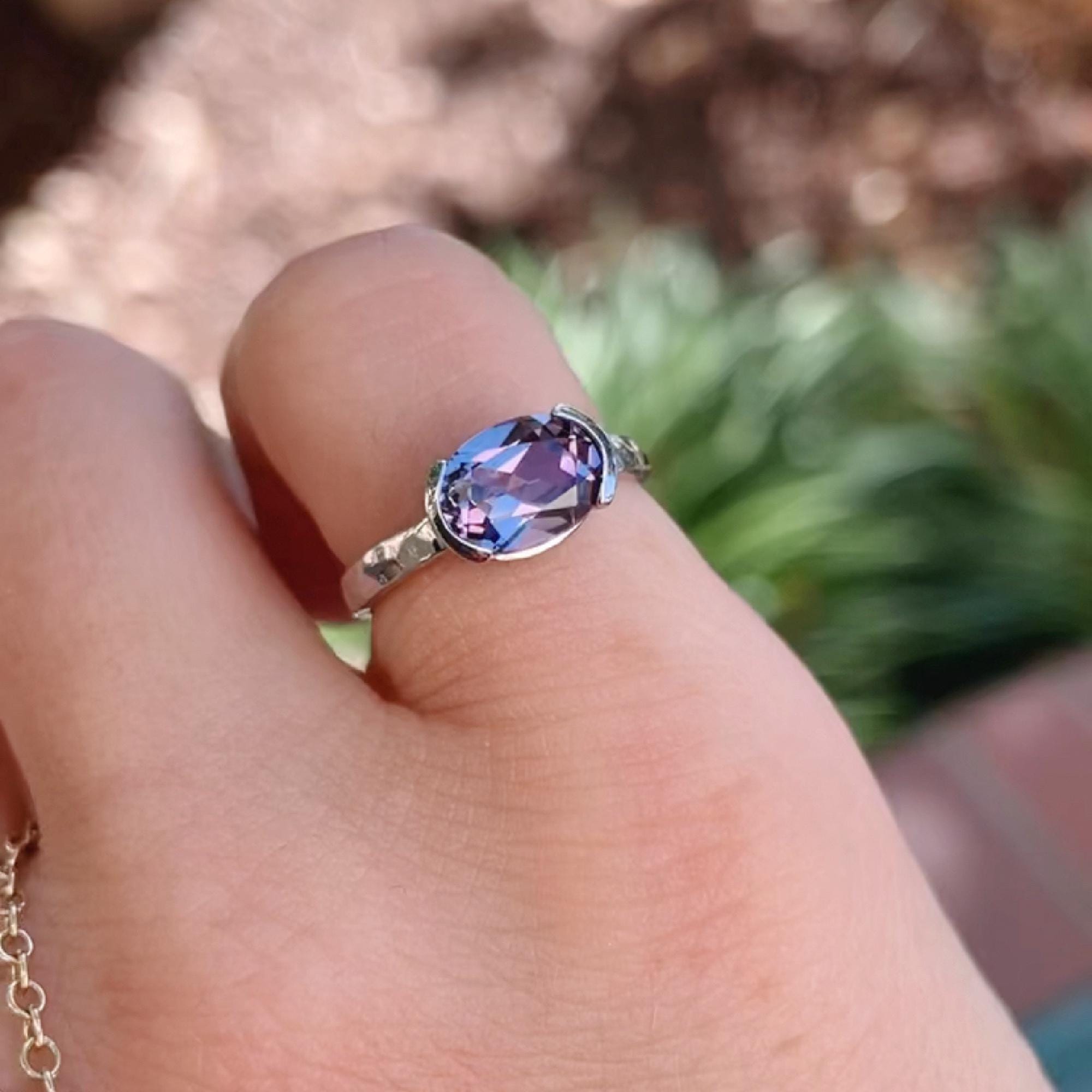 East West Half Bezel Sapphire Engagement Ring 14k Gold - Melt'm Jewelry